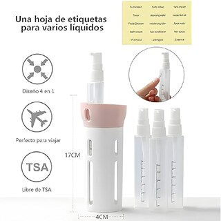 Foto 2 | Botella De Viaje 4 En 1 Dispensador Tapa Giratoria Aleissi 701399 Rosa