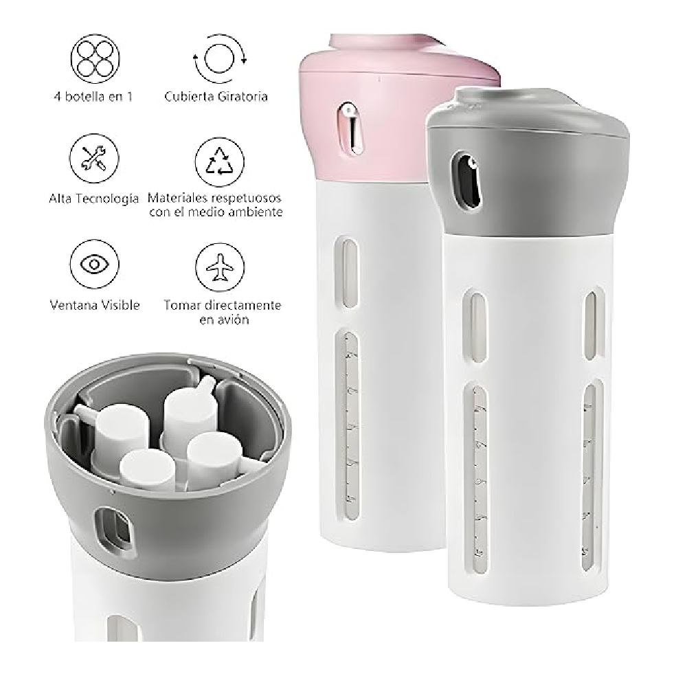 Foto 4 pulgar | Botella De Viaje 4 En 1 Dispensador Tapa Giratoria Aleissi 701399 Rosa