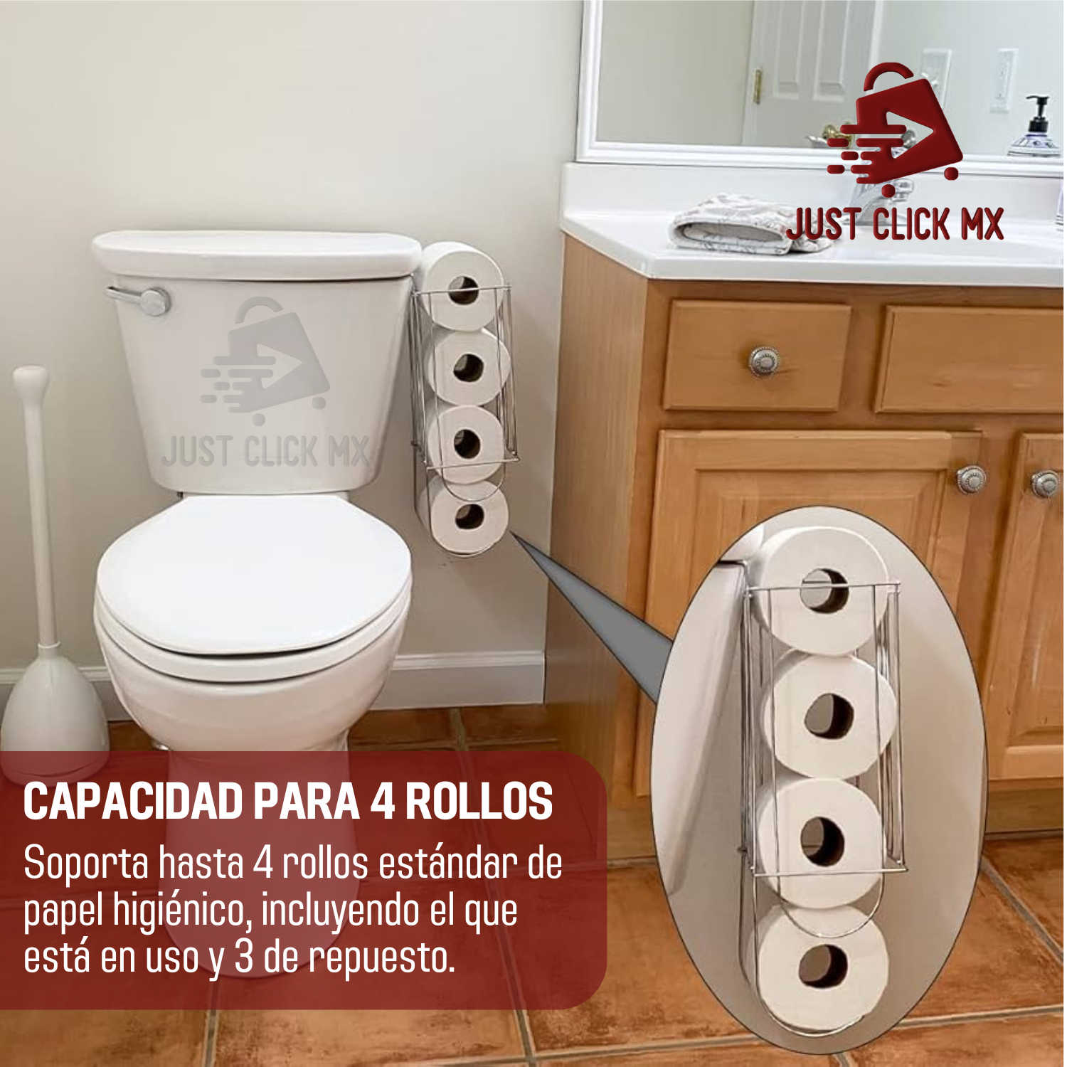 Foto 3 pulgar | Porta Rollos Organizador Papel Higiénico 4 Rollos Colgante