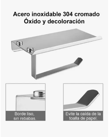 Foto 3 | Portarollo De Papel Higiénico Acero Inoxidable Con Gancho