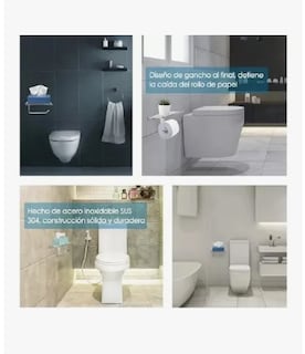 Foto 4 | Portarollo De Papel Higiénico Acero Inoxidable Con Gancho