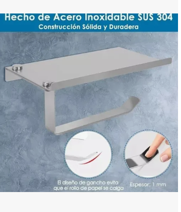 Foto 5 | Portarollo De Papel Higiénico Acero Inoxidable Con Gancho