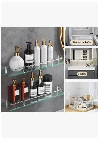 Foto 2 | Ducha Organizador Baño Estantes Rectangulares De Vidrio 4uds