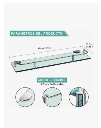Foto 5 pulgar | Ducha Organizador Baño Estantes Rectangulares De Vidrio 4uds
