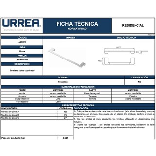 Foto 2 | Urrea Toallero Corto Cuadrado Acc.09