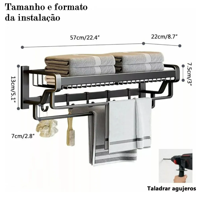 Foto 4 pulgar | Toallero Doble Xtellar De 57 Cm Para El Baño - Gris Oscuro