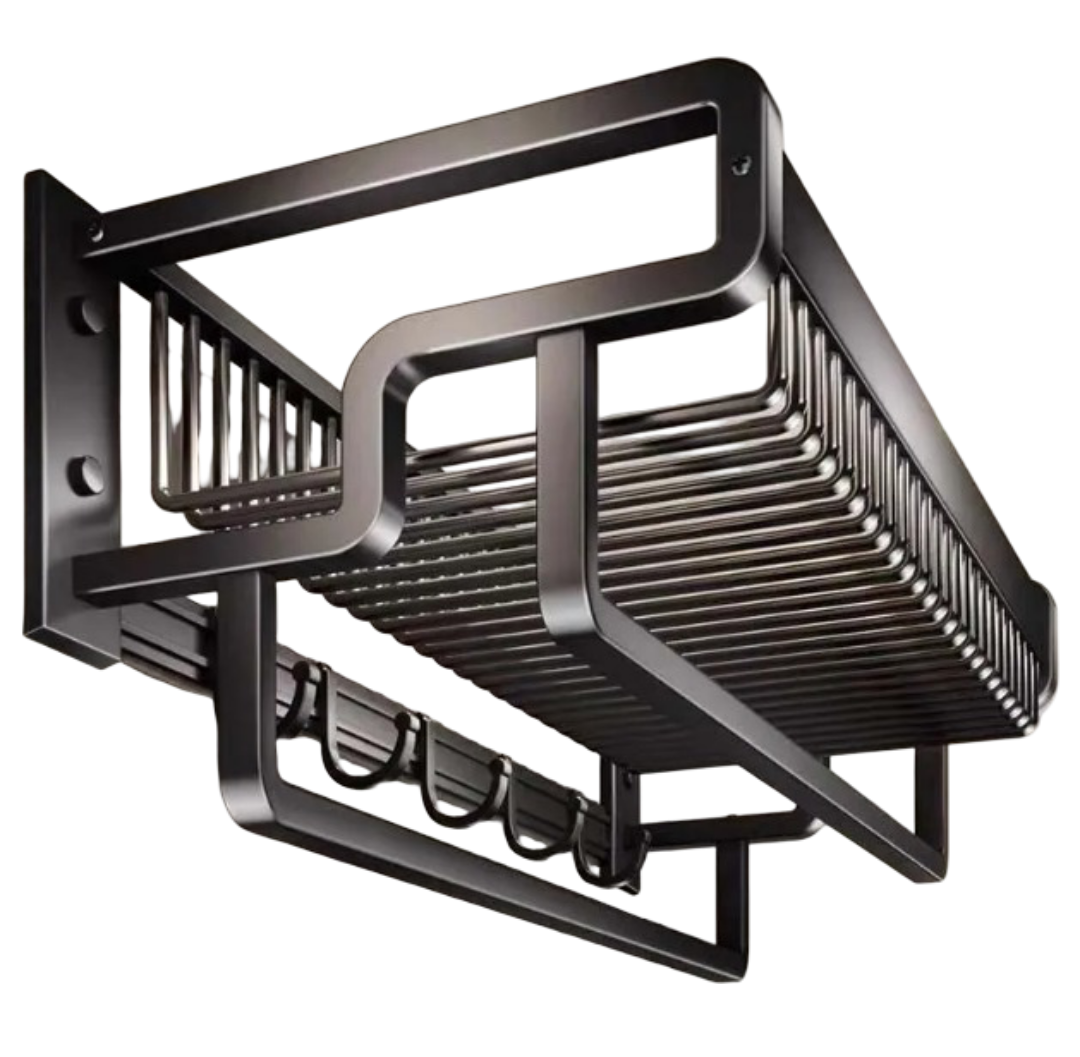 Xtellar Estante Organizador De Baño Toallero De Pared  Aluminio De 57cm Negro