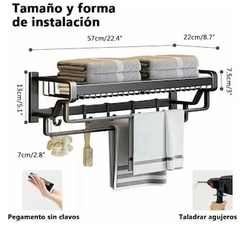 Foto 2 | Xtellar Estante Organizador De Baño Toallero De Pared Aluminio De 57cm Negro