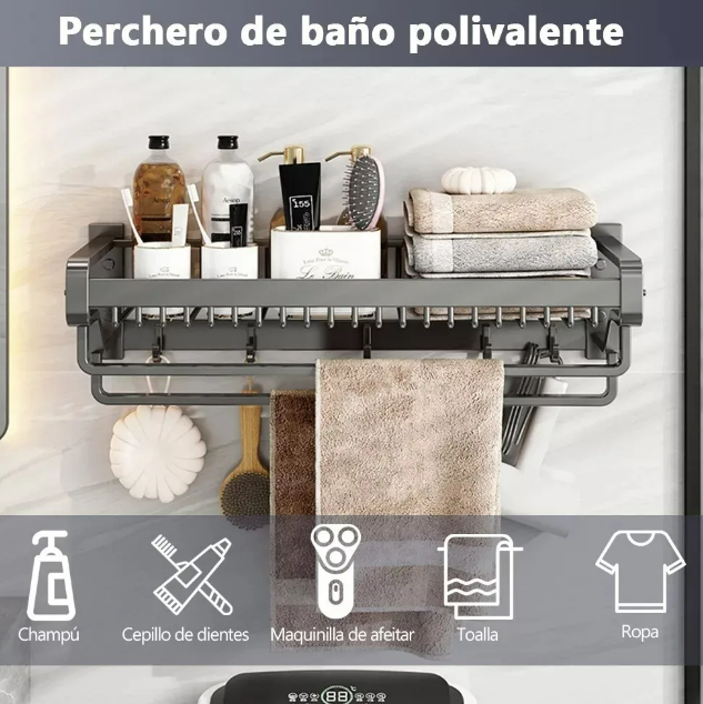 Foto 4 pulgar | Xtellar Estante Organizador De Baño Toallero De Pared  Aluminio De 57cm Negro