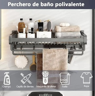 Foto 3 | Xtellar Estante Organizador De Baño Toallero De Pared Aluminio De 57cm Negro