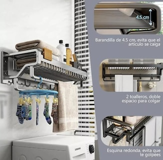 Foto 4 | Xtellar Estante Organizador De Baño Toallero De Pared Aluminio De 57cm Negro