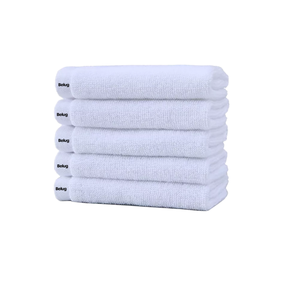 Toalla Facial 100% Algodón 30 X 30 Cm 5 Pzas, Belug Blanco