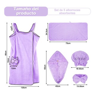 Foto 2 | Kit Bata De Baño Para Dama 5pzas Eo Safe Imports Esi-20184 Purpura