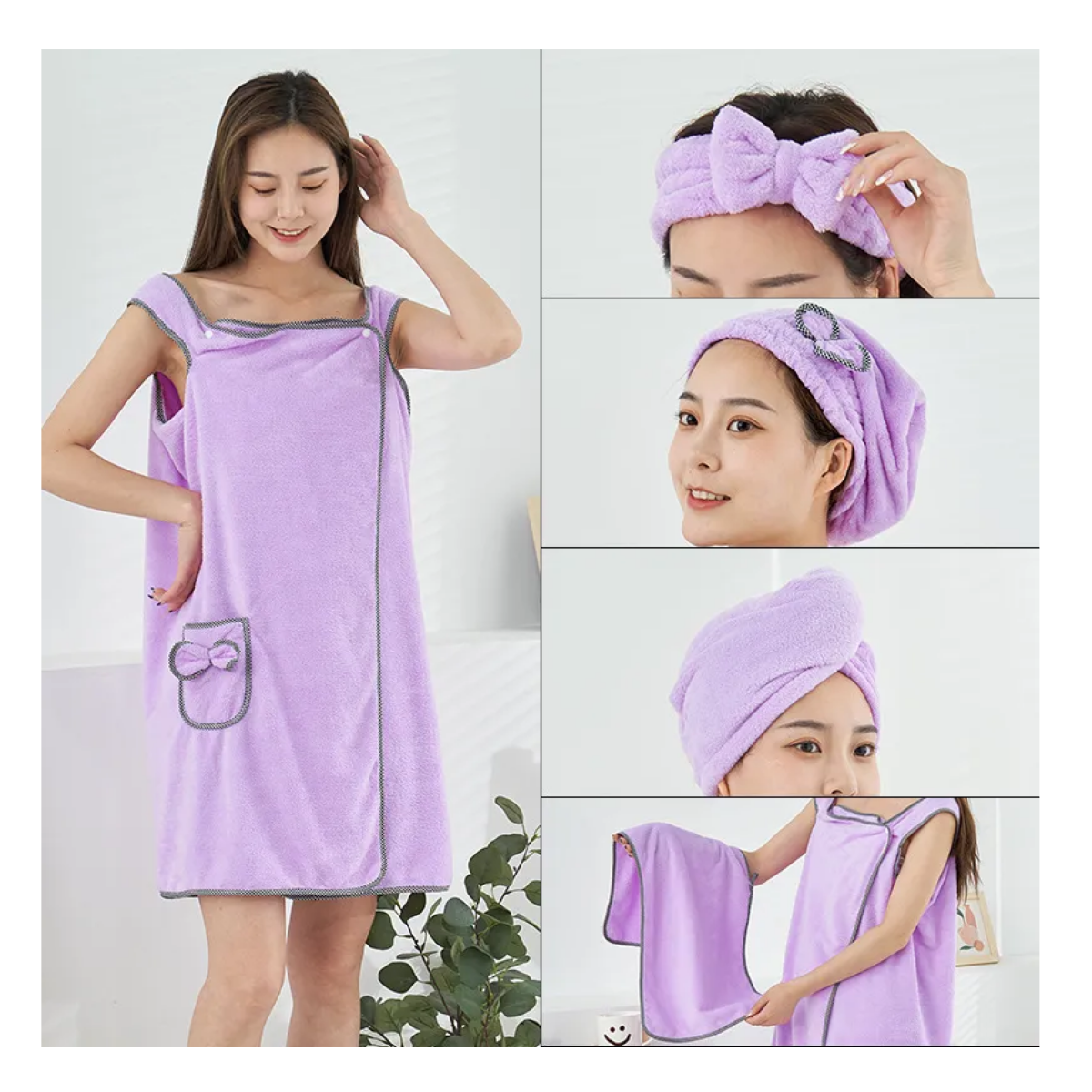 Foto 4 pulgar | Kit Bata De Baño Para Dama 5pzas Eo Safe Imports Esi-20184 Purpura