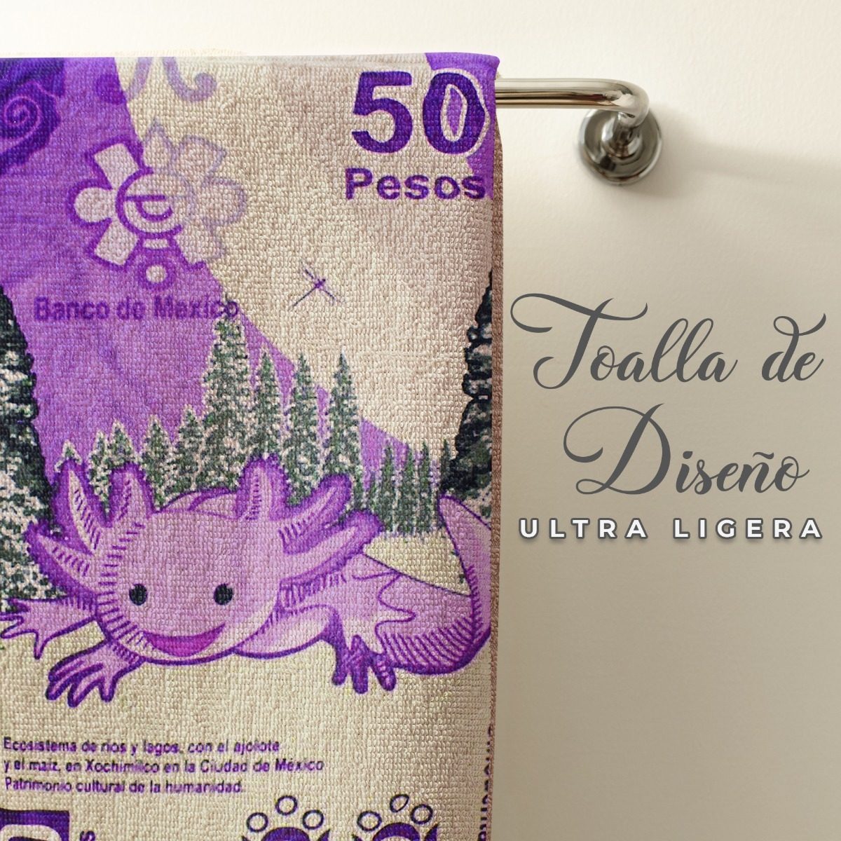 Foto 5 pulgar | Toalla De Baño Ajolote Billete Microfibra Poliester Diseño Ajolotoalla