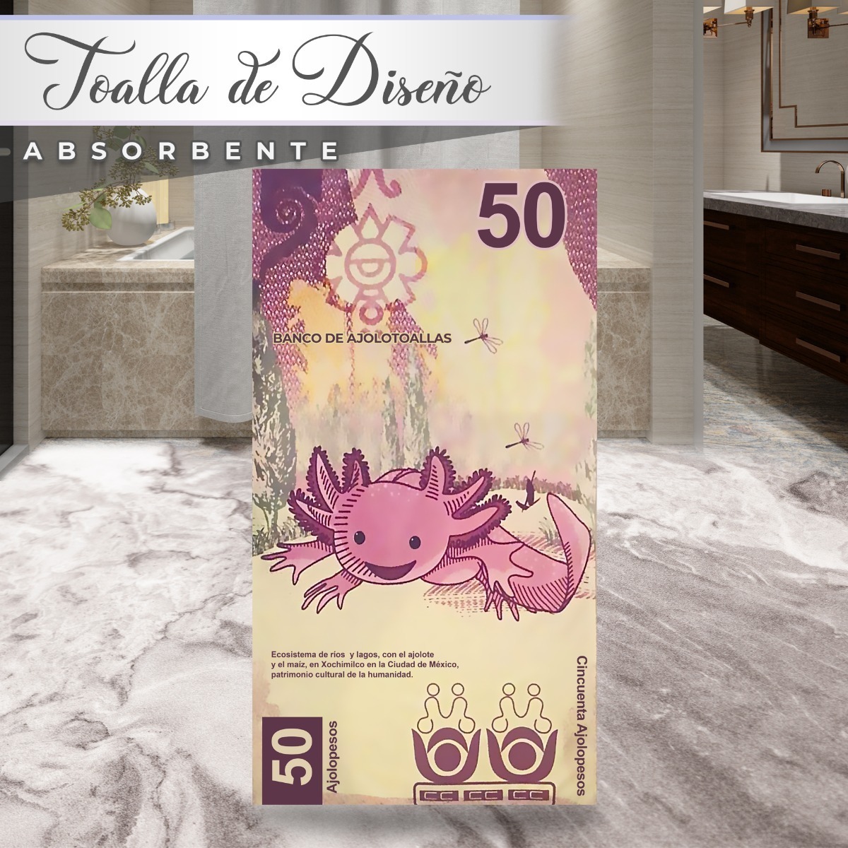 Foto 4 | Toalla De Baño Billete 50 Pesos Microfibra Poliester Diseño Ajolote