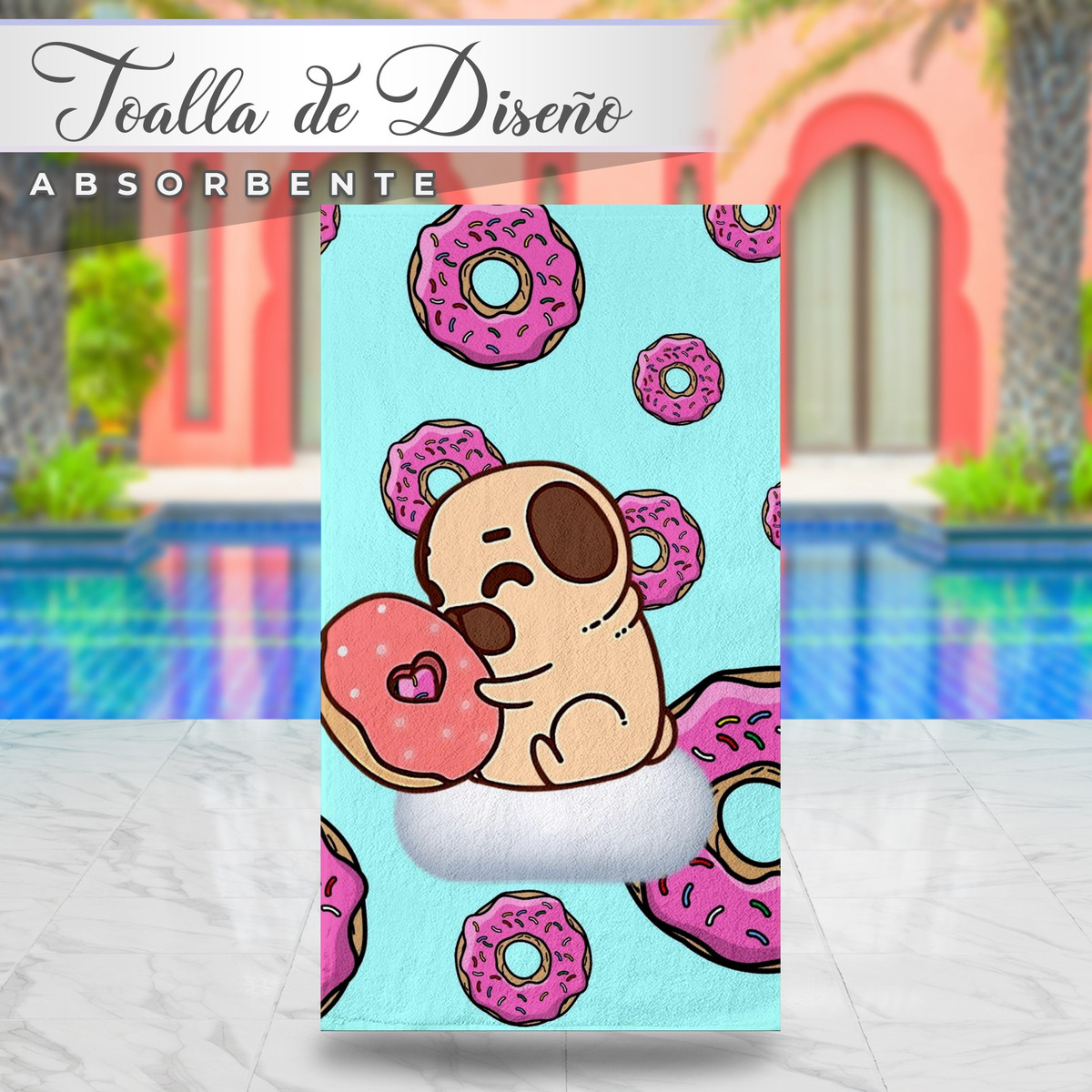 Foto 5 pulgar | Toalla de Baño NubiSuave Yoga Poliéster Diseño Funny Perro Pug Dona