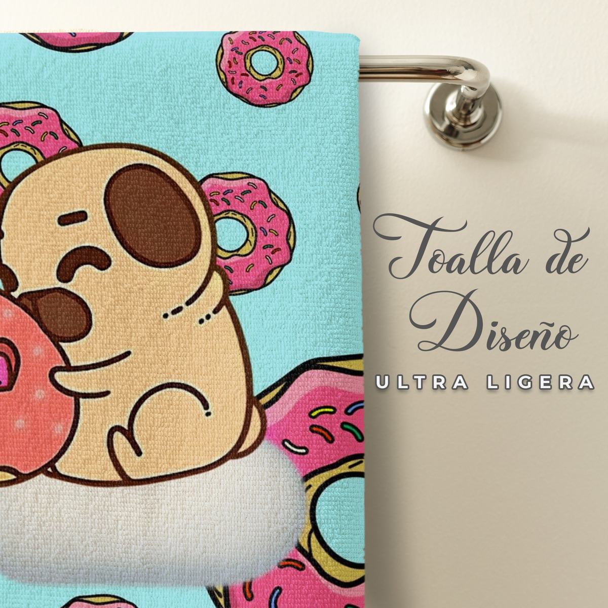 Foto 5 | Toalla de Baño NubiSuave Yoga Poliéster Diseño Funny Perro Pug Dona