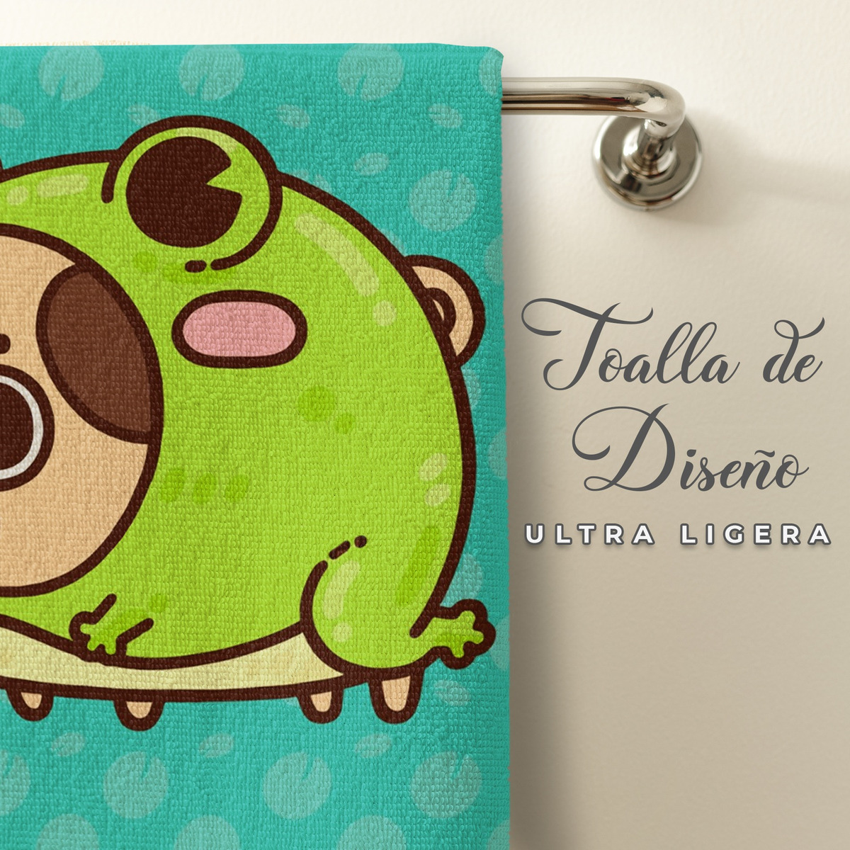 Foto 5 | Toalla de Baño NubiSuave Poliéster Diseño Funny Perro Pug Rana Cute