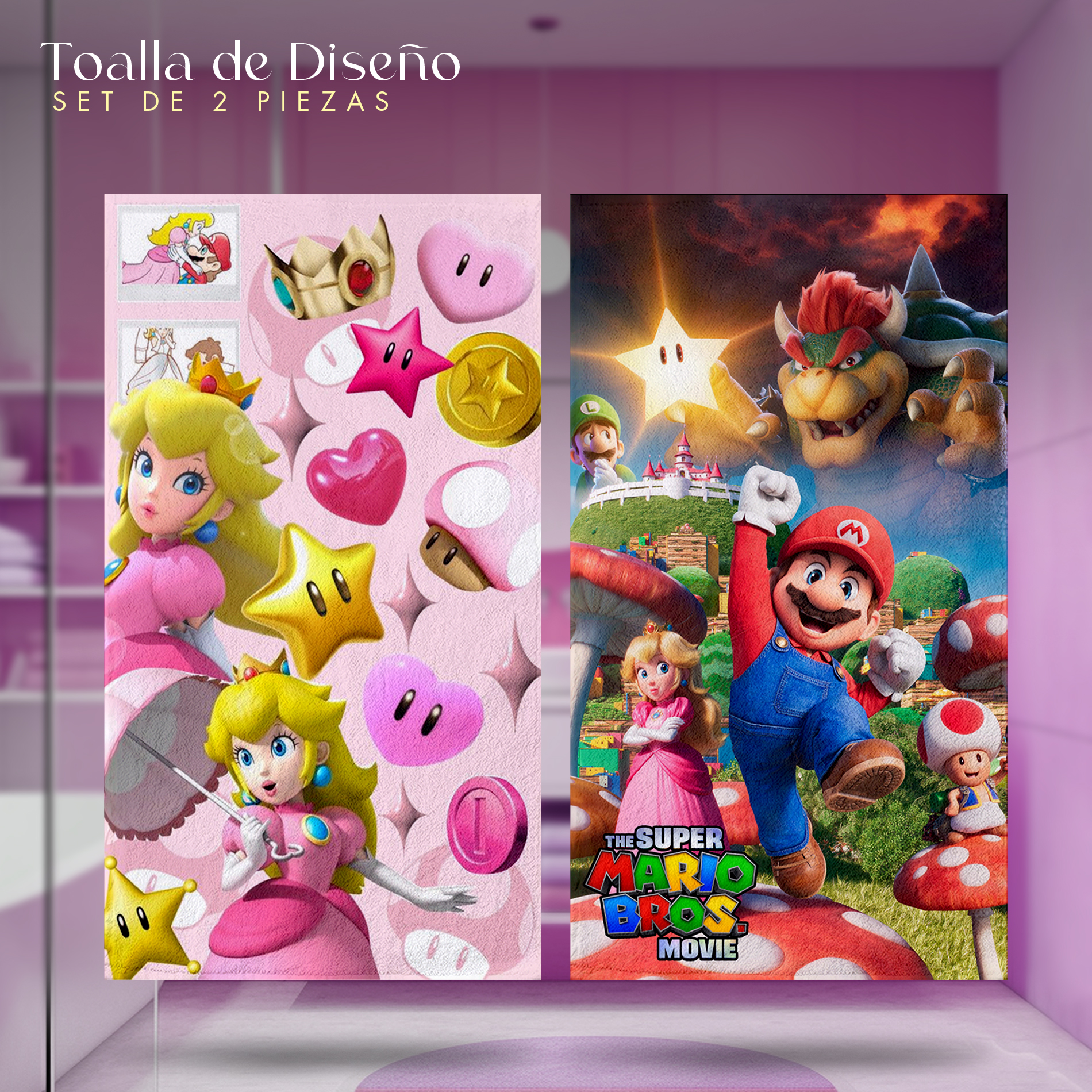 Foto 2 | Toalla de Baño NubiSuave Super Mario Bros 2 Piezas