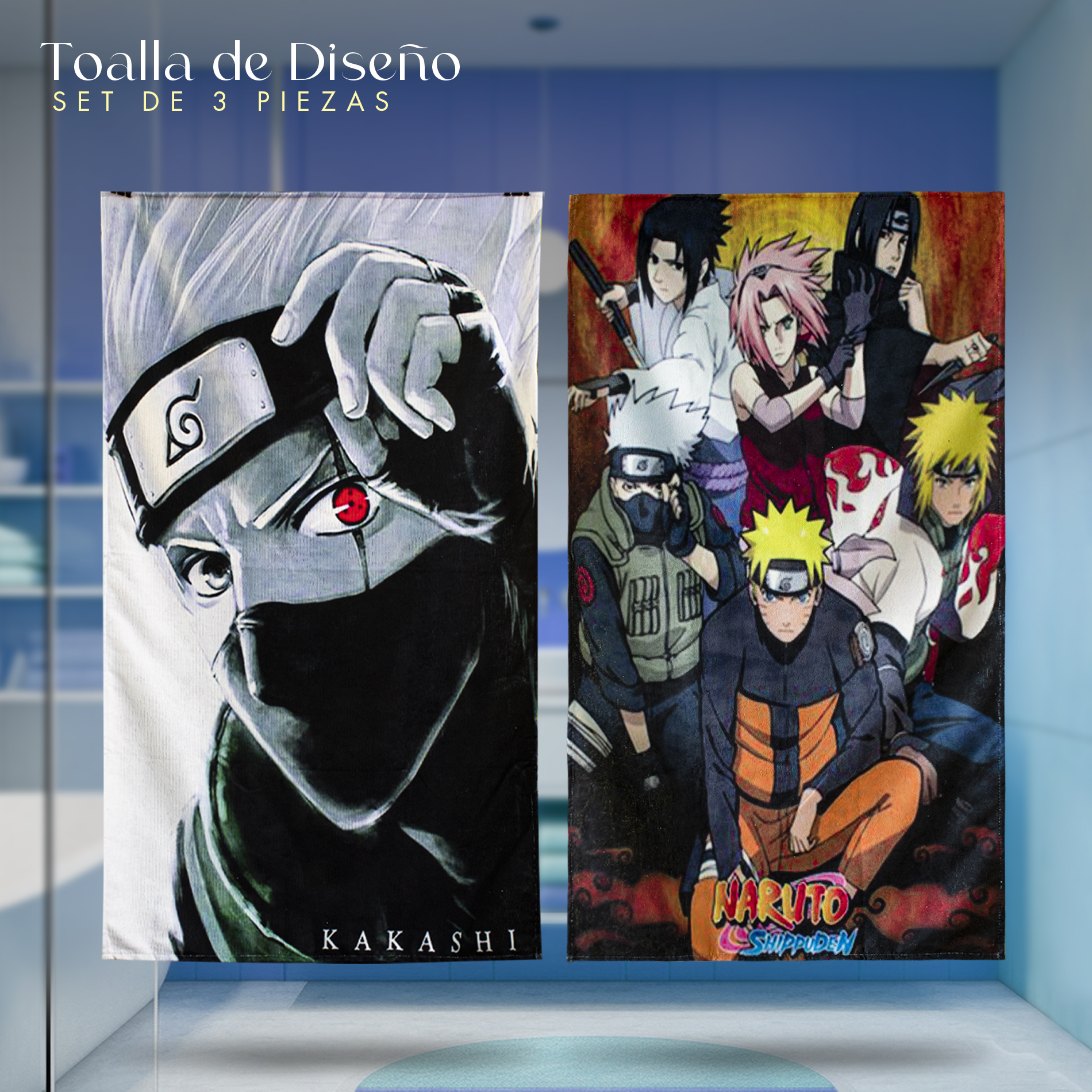 Foto 4 pulgar | Set 3 Toallas de Baño NubiSuave Diseño Naruto Anime Microfibra Ligera