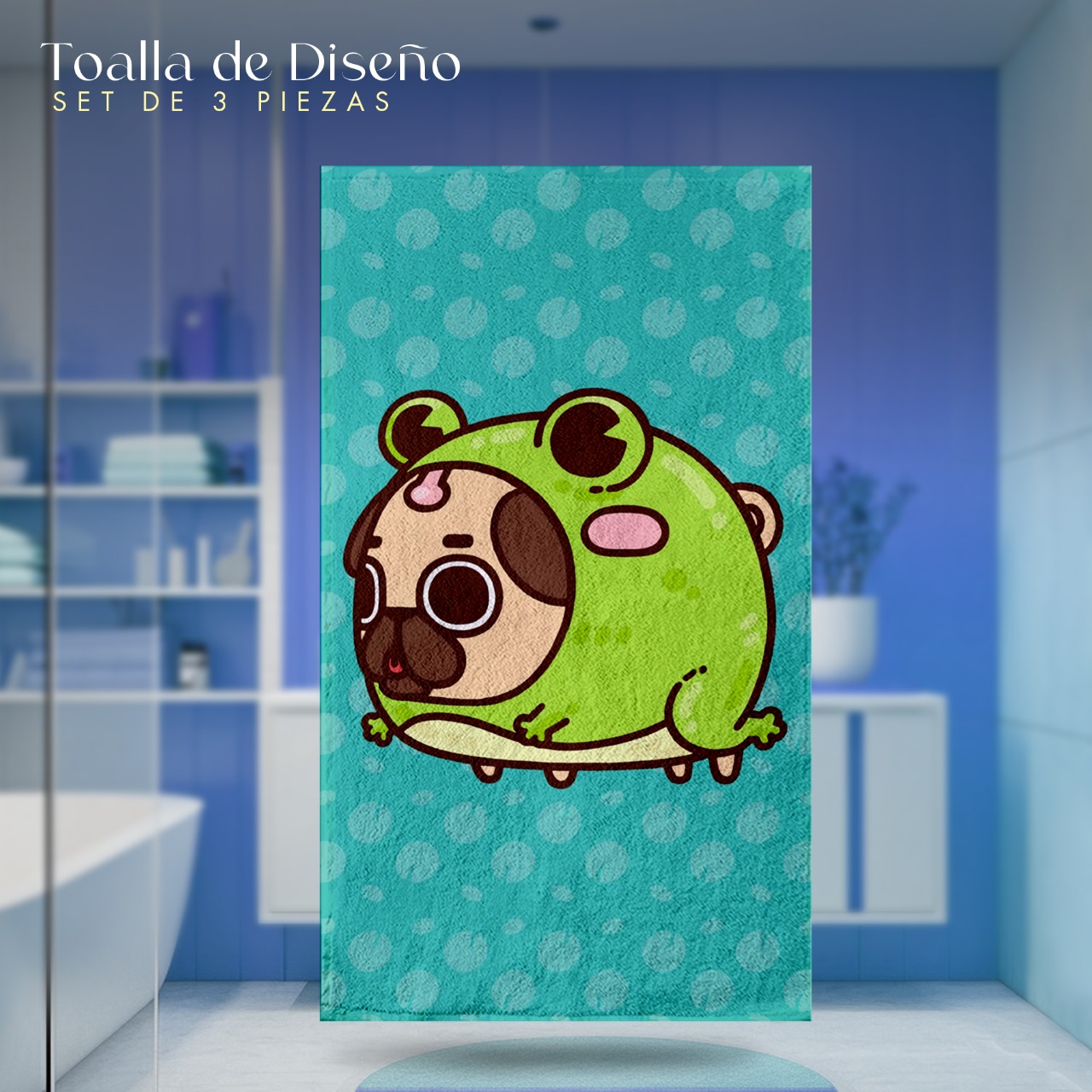 Foto 4 pulgar | Set 3 Toallas de Baño Diseño Perro Pug Cute Microfibra Absorbente