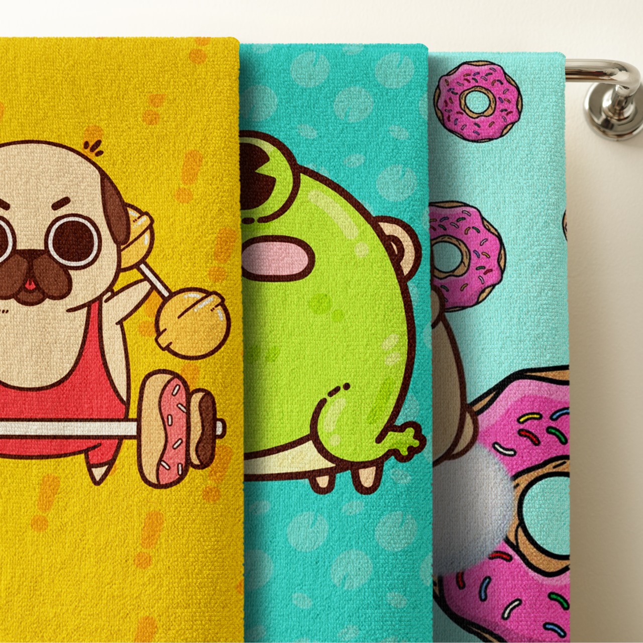 Foto 7 pulgar | Set 3 Toallas de Baño Diseño Perro Pug Cute Microfibra Absorbente