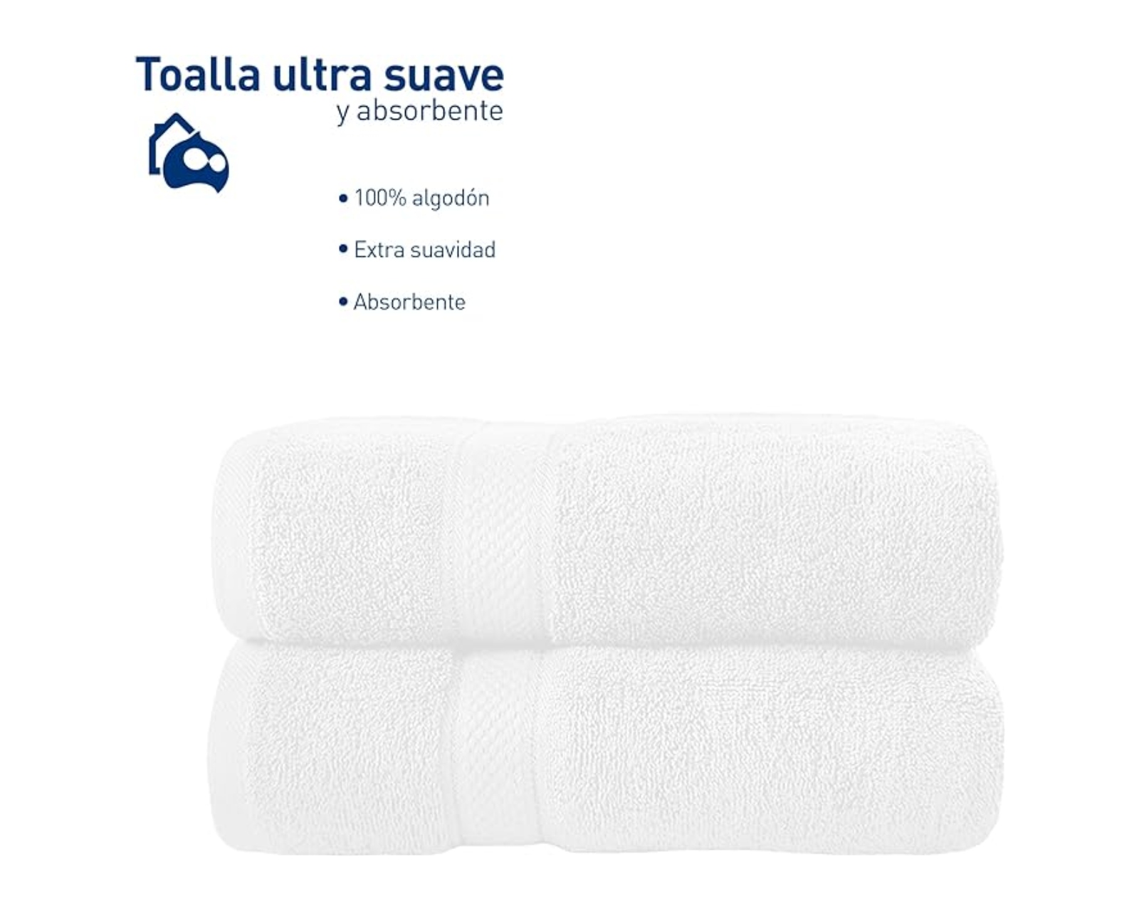 Foto 3 pulgar | Set de 2 Toallas de Baño Bluelander Blancas Tamaño Grande 140x70 cm