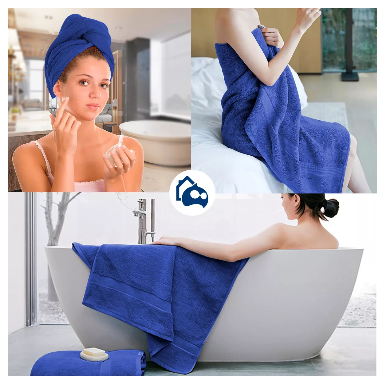 Foto 3 pulgar | Juego de 2 Toallas de Baño 140 cm x 70 cm 100% Algodón Azul Oscuro