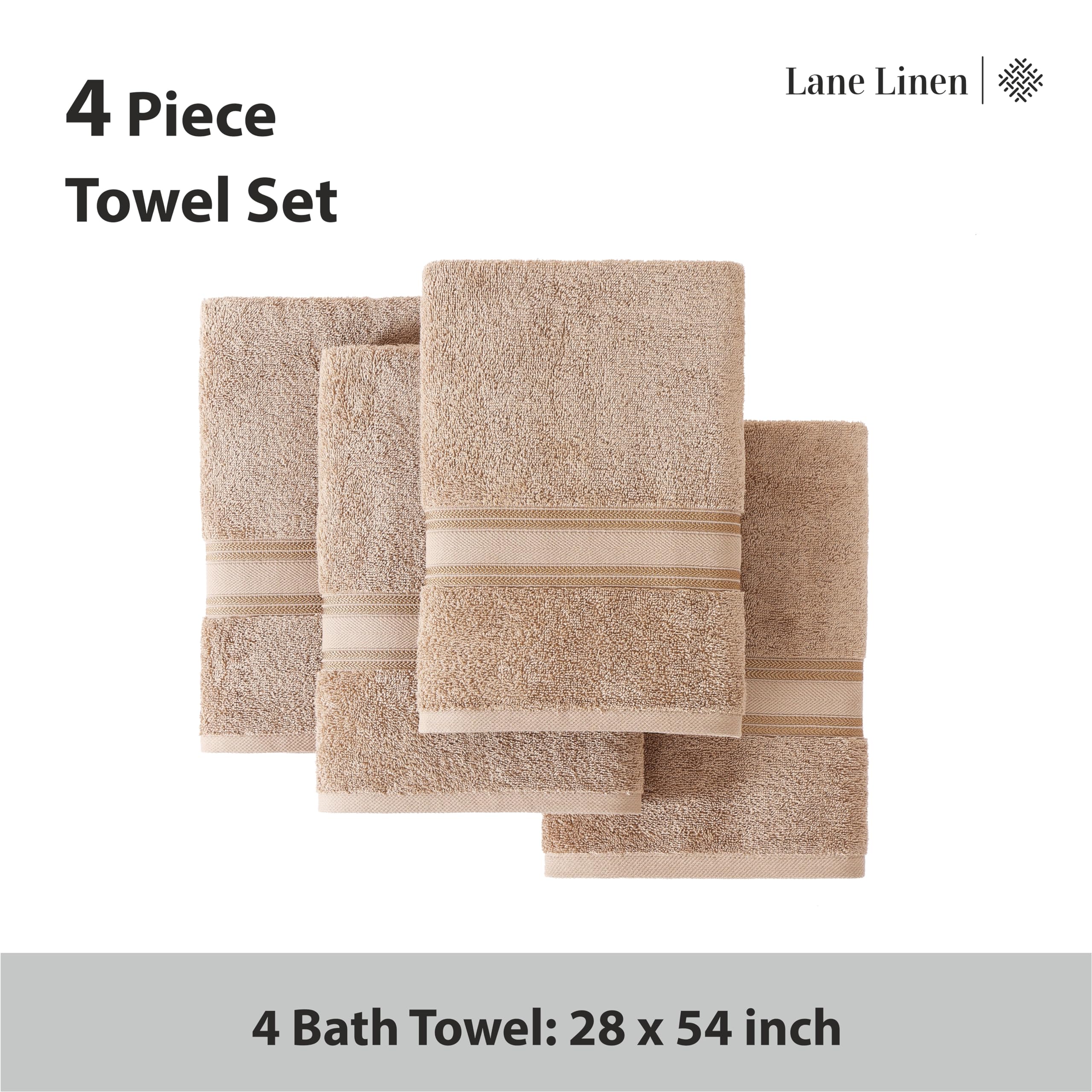 Foto 4 | Juego De Toallas De Baño Lane Linen Luxury, 100% Algodón, Paquete De 4 Unidades, Color Topo - Venta Internacional.