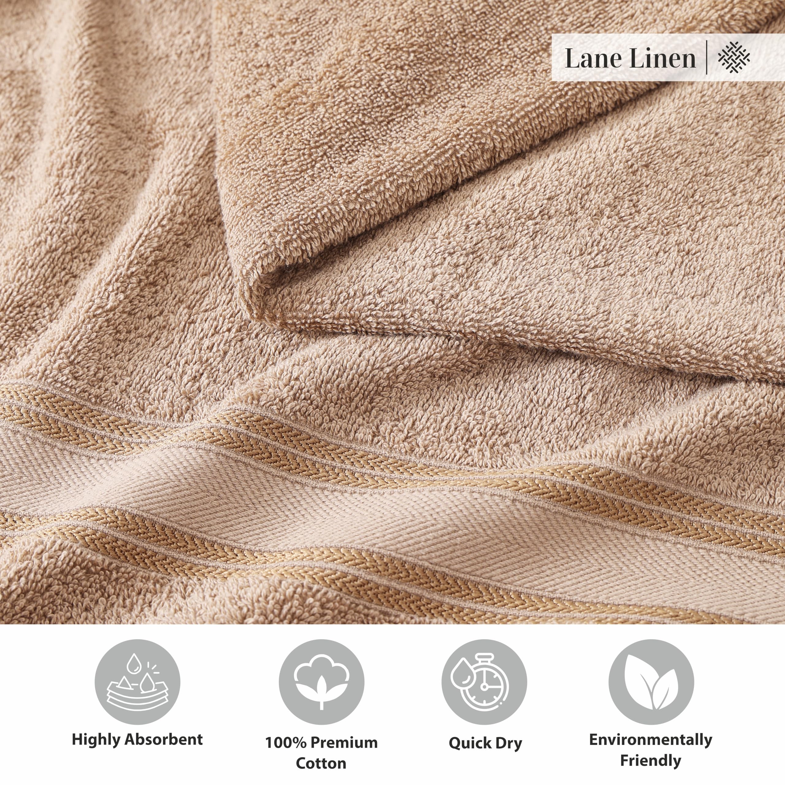 Foto 6 | Juego De Toallas De Baño Lane Linen Luxury, 100% Algodón, Paquete De 4 Unidades, Color Topo - Venta Internacional.