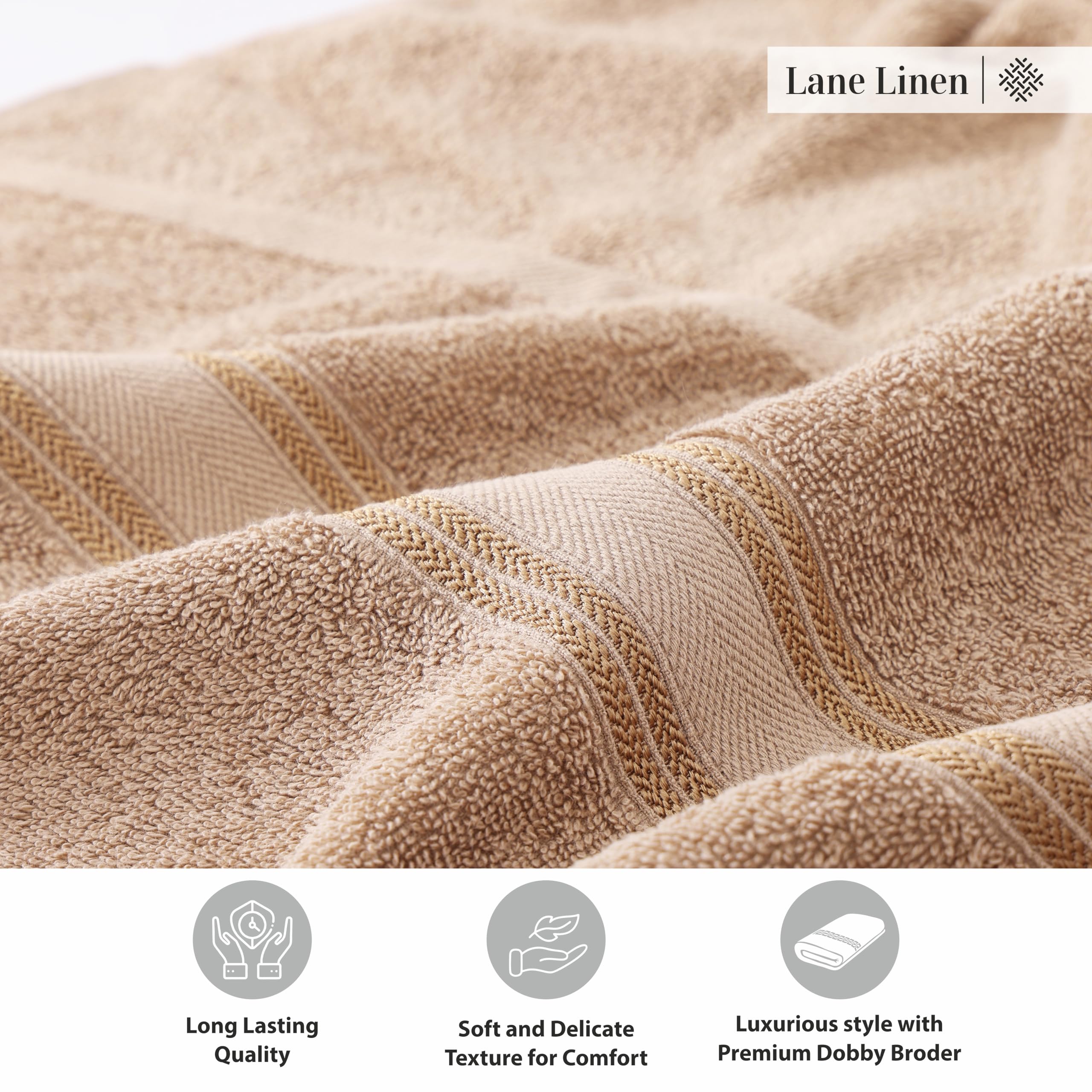 Foto 7 | Juego De Toallas De Baño Lane Linen Luxury, 100% Algodón, Paquete De 4 Unidades, Color Topo - Venta Internacional.