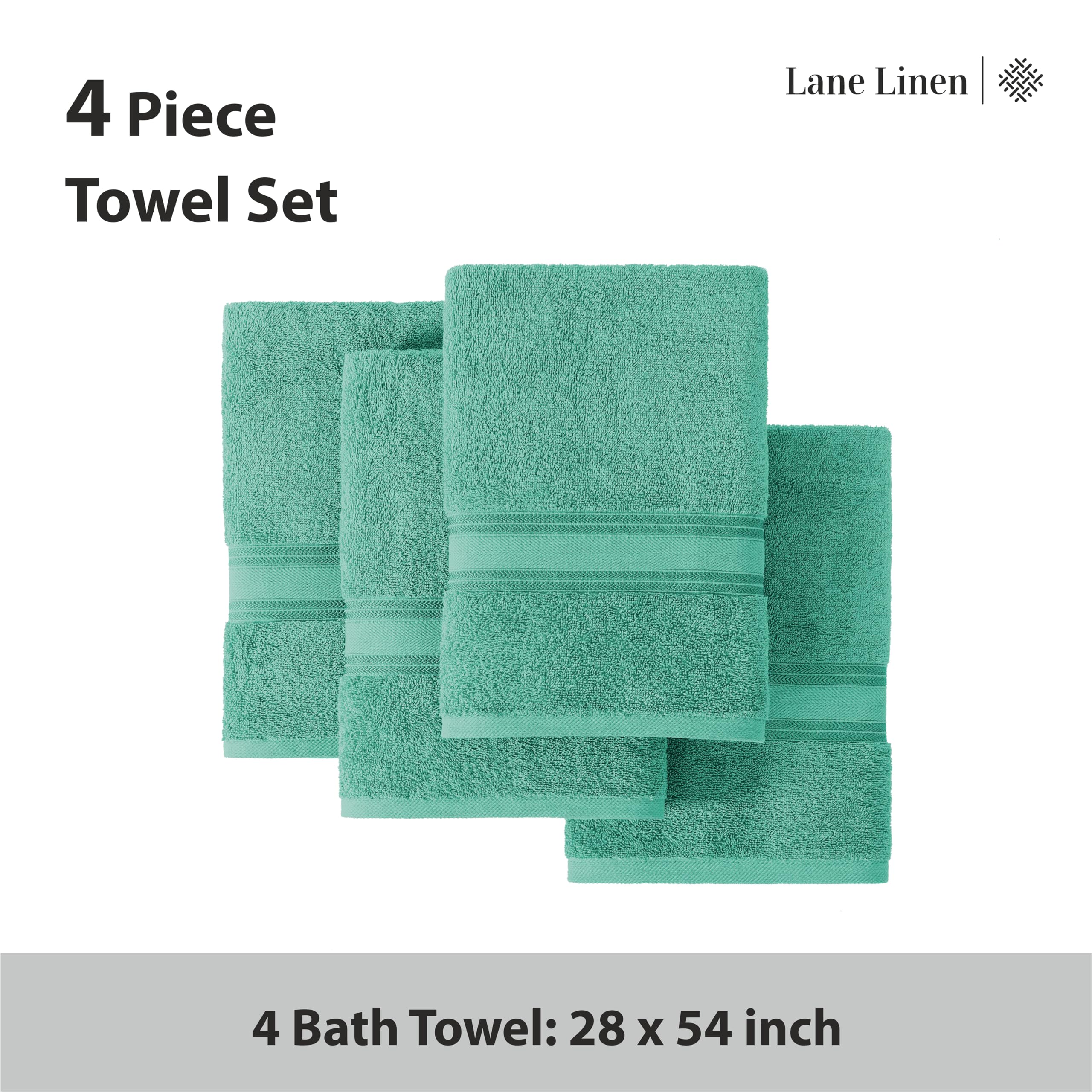 Foto 4 | Juego De Toallas De Baño Lane Linen Luxury, 100% Algodón, Paquete De 4 Unidades, Verde Azulado - Venta Internacional.