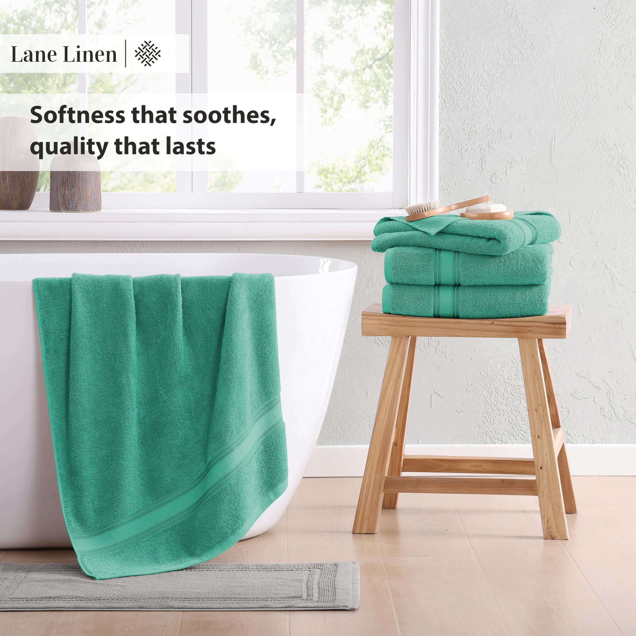 Foto 5 | Juego De Toallas De Baño Lane Linen Luxury, 100% Algodón, Paquete De 4 Unidades, Verde Azulado - Venta Internacional.