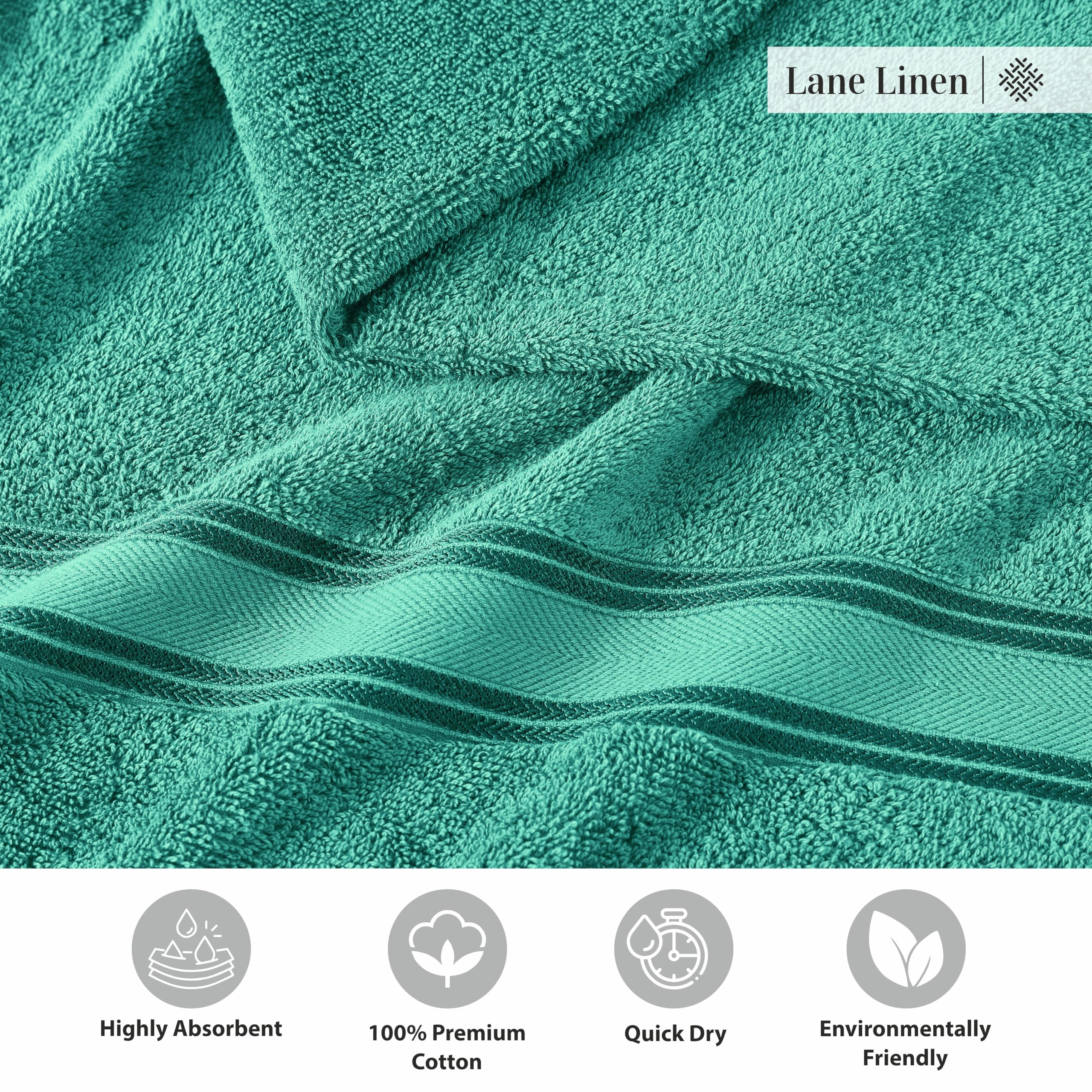 Foto 6 | Juego De Toallas De Baño Lane Linen Luxury, 100% Algodón, Paquete De 4 Unidades, Verde Azulado - Venta Internacional.