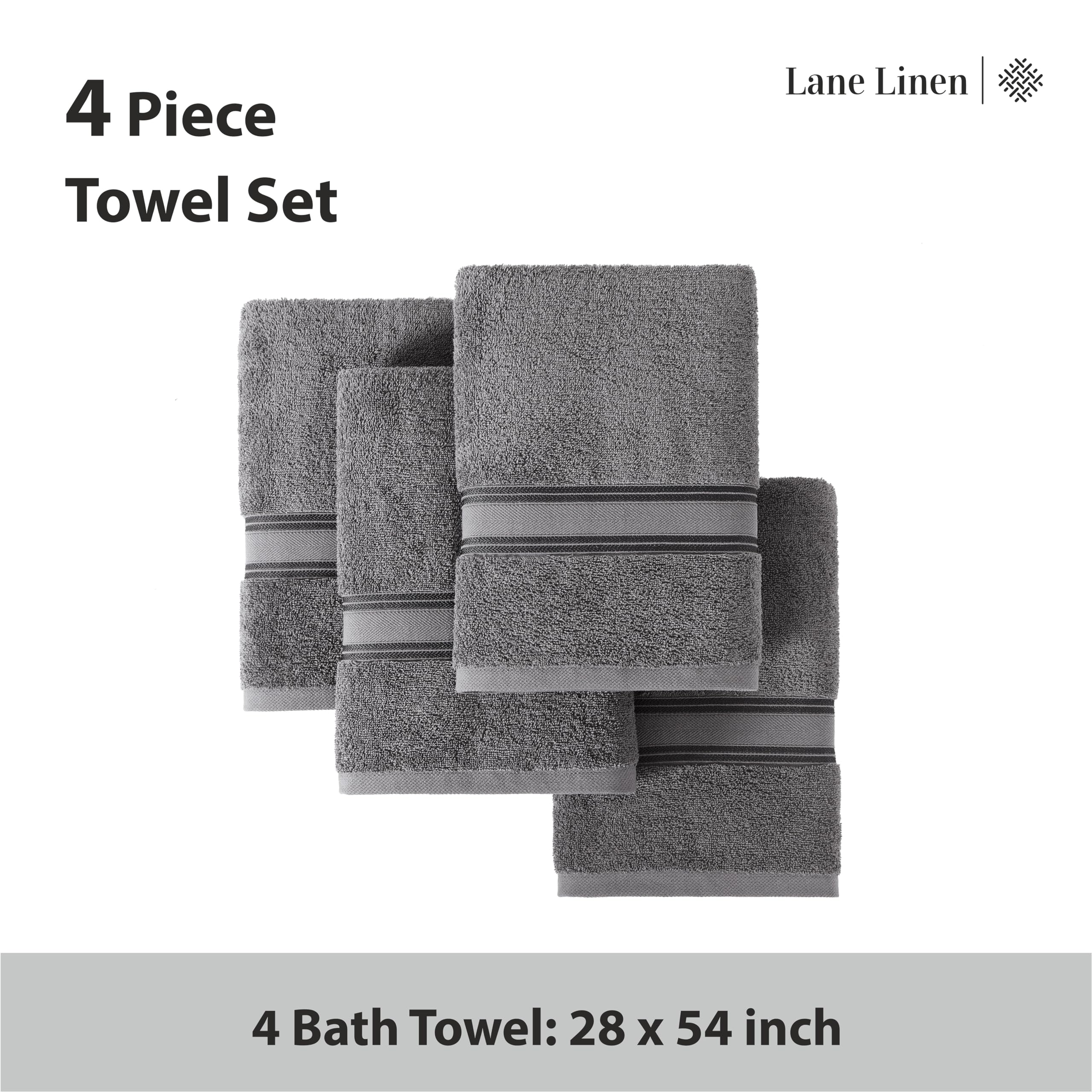 Foto 4 | Juego De Toallas De Baño Lane Linen Luxury, 100% Algodón, Paquete De 4, Color Gris - Venta Internacional.