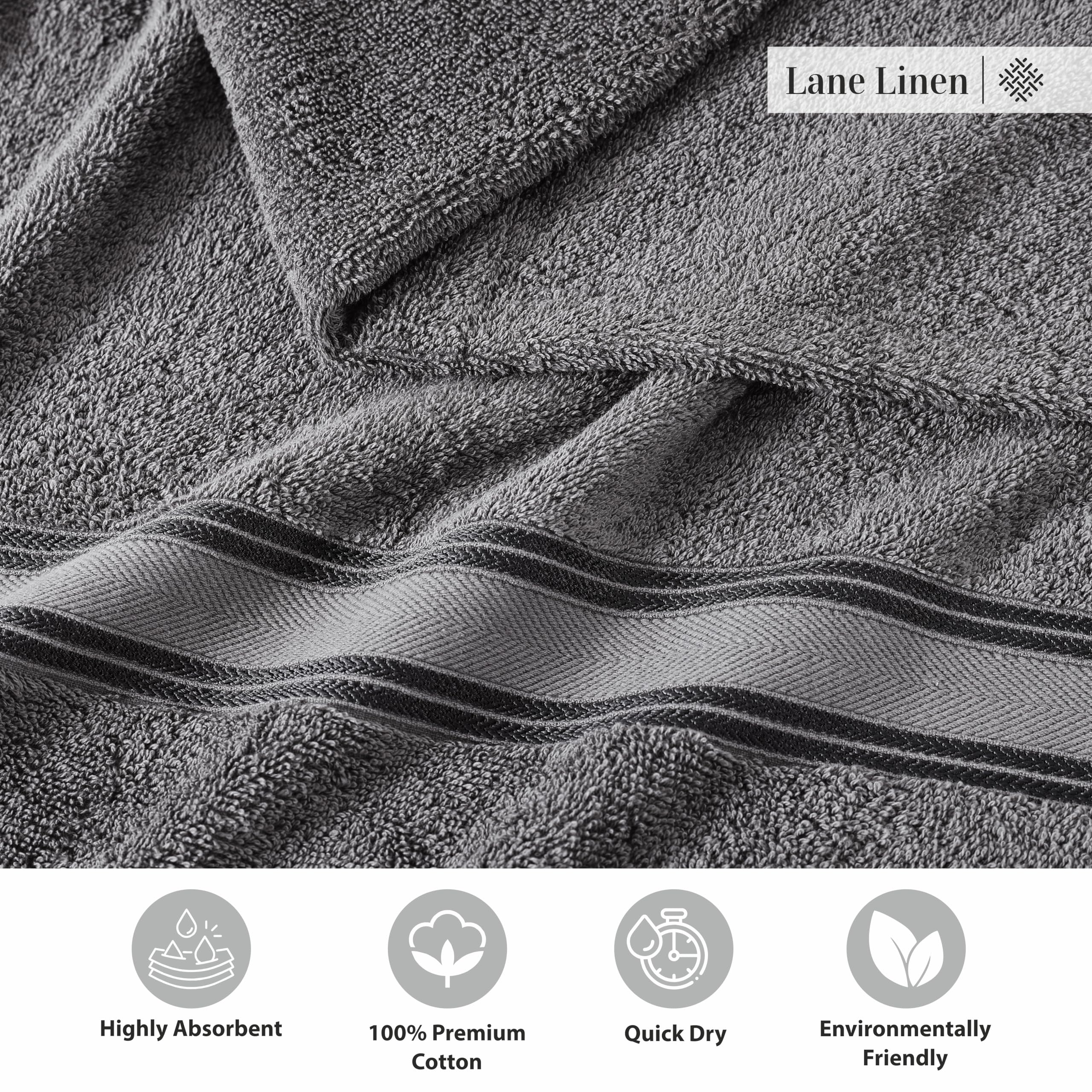 Foto 6 | Juego De Toallas De Baño Lane Linen Luxury, 100% Algodón, Paquete De 4, Color Gris - Venta Internacional.