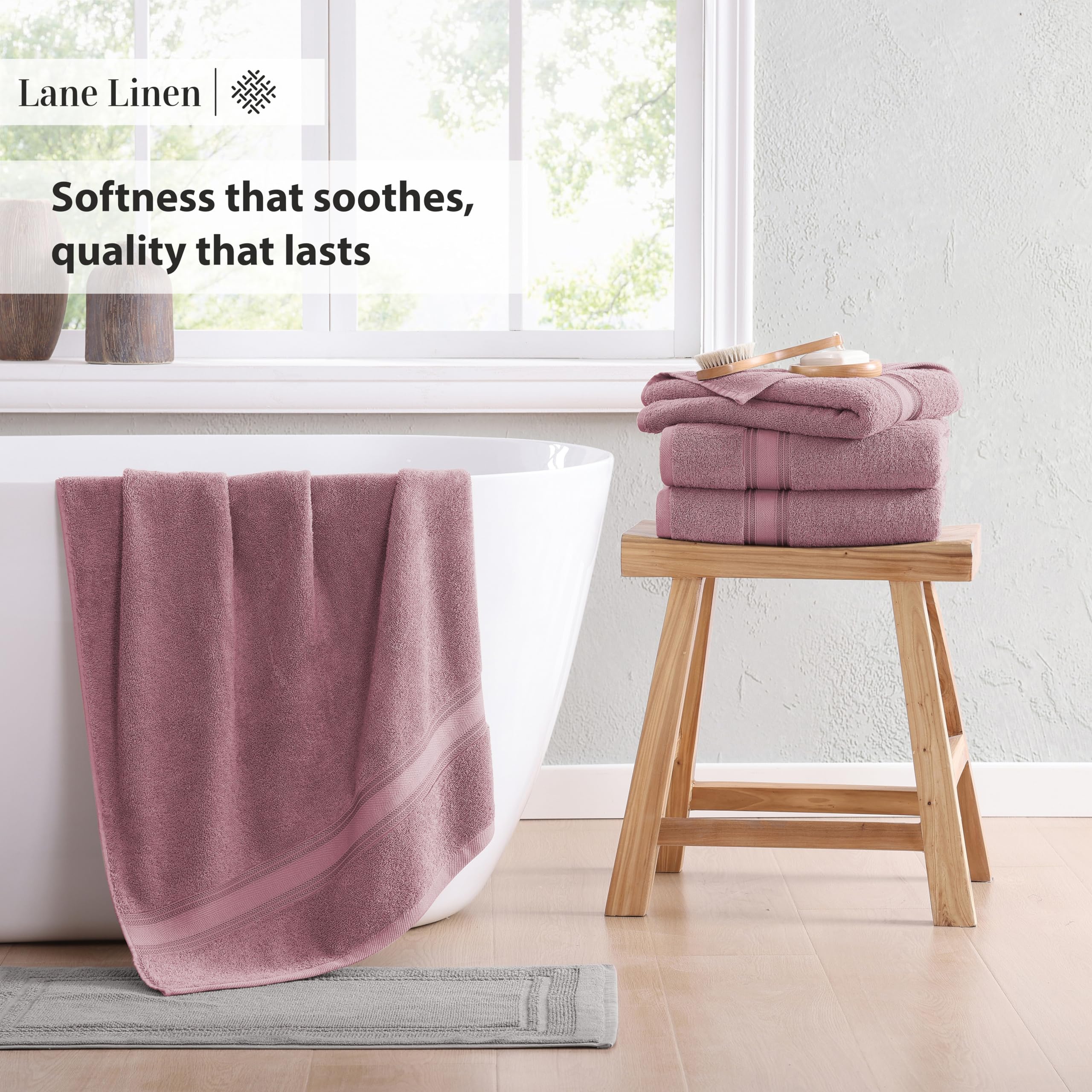 Foto 5 | Juego De Toallas De Baño Lane Linen Luxury, 100% Algodón, 4 Piezas, Wishful Mauve - Venta Internacional.