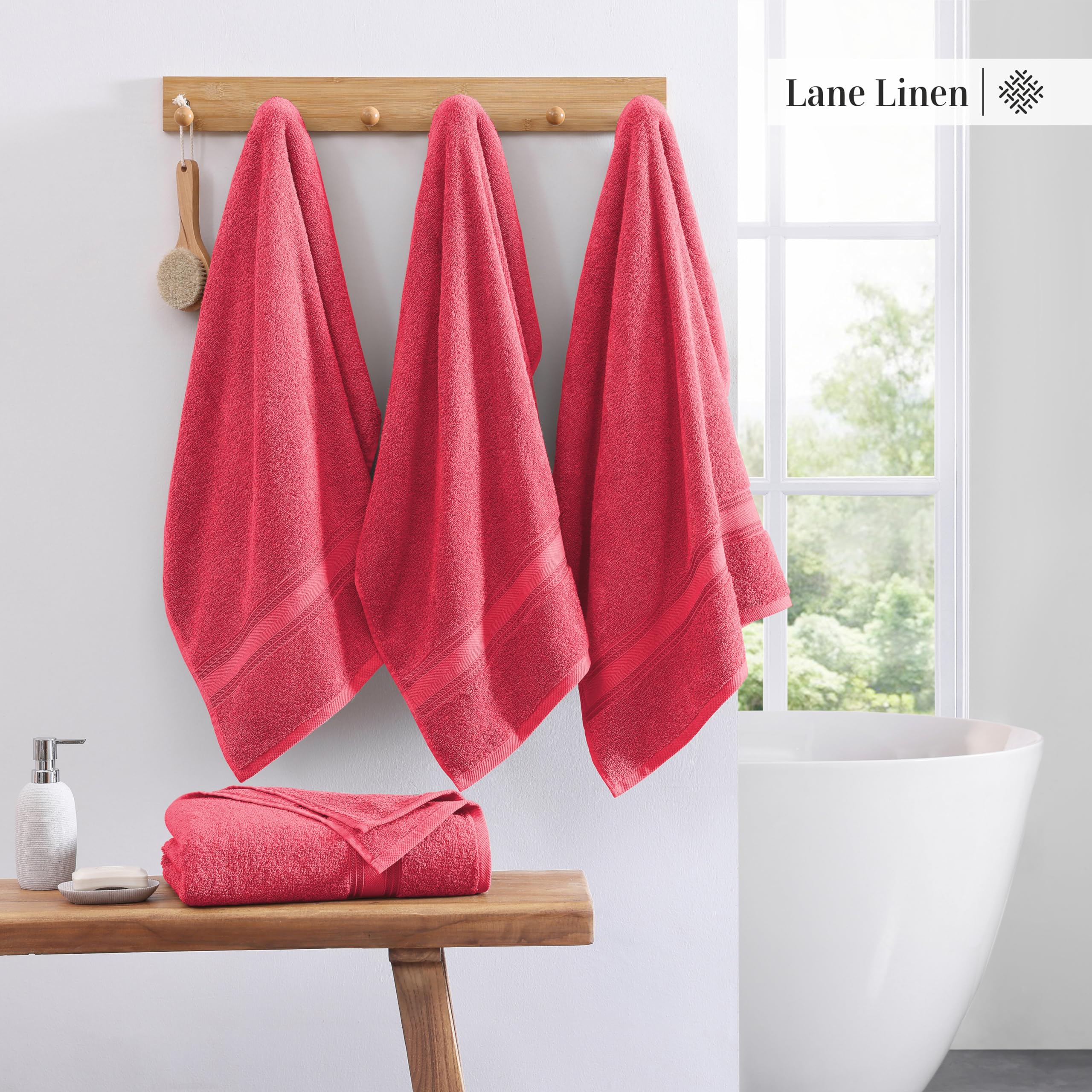 Foto 4 pulgar | Juego De Toallas De Baño Lane Linen Luxury, 100% Algodón, Rojo, Paquete De 4 - Venta Internacional.