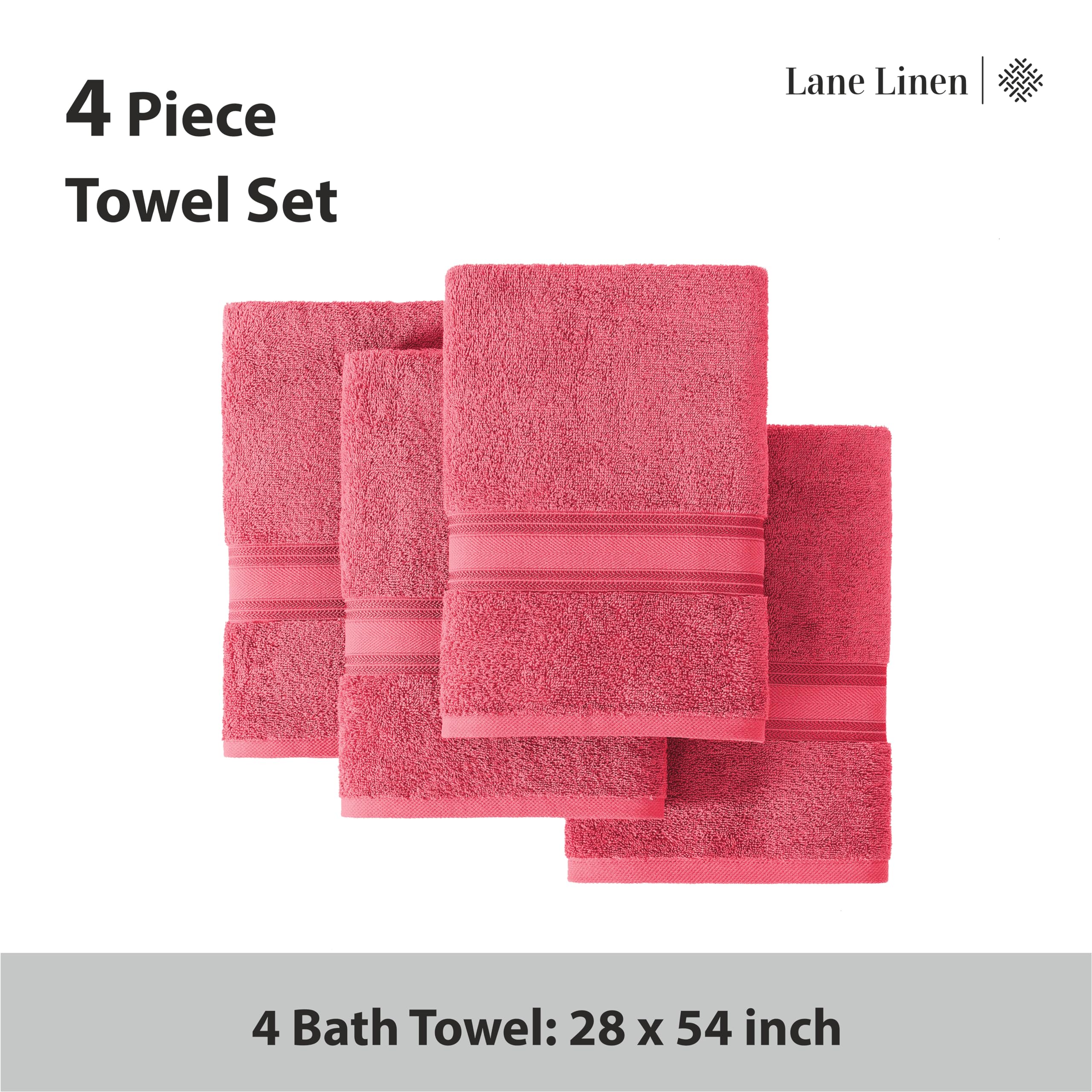 Foto 4 | Juego De Toallas De Baño Lane Linen Luxury, 100% Algodón, Rojo, Paquete De 4 - Venta Internacional.