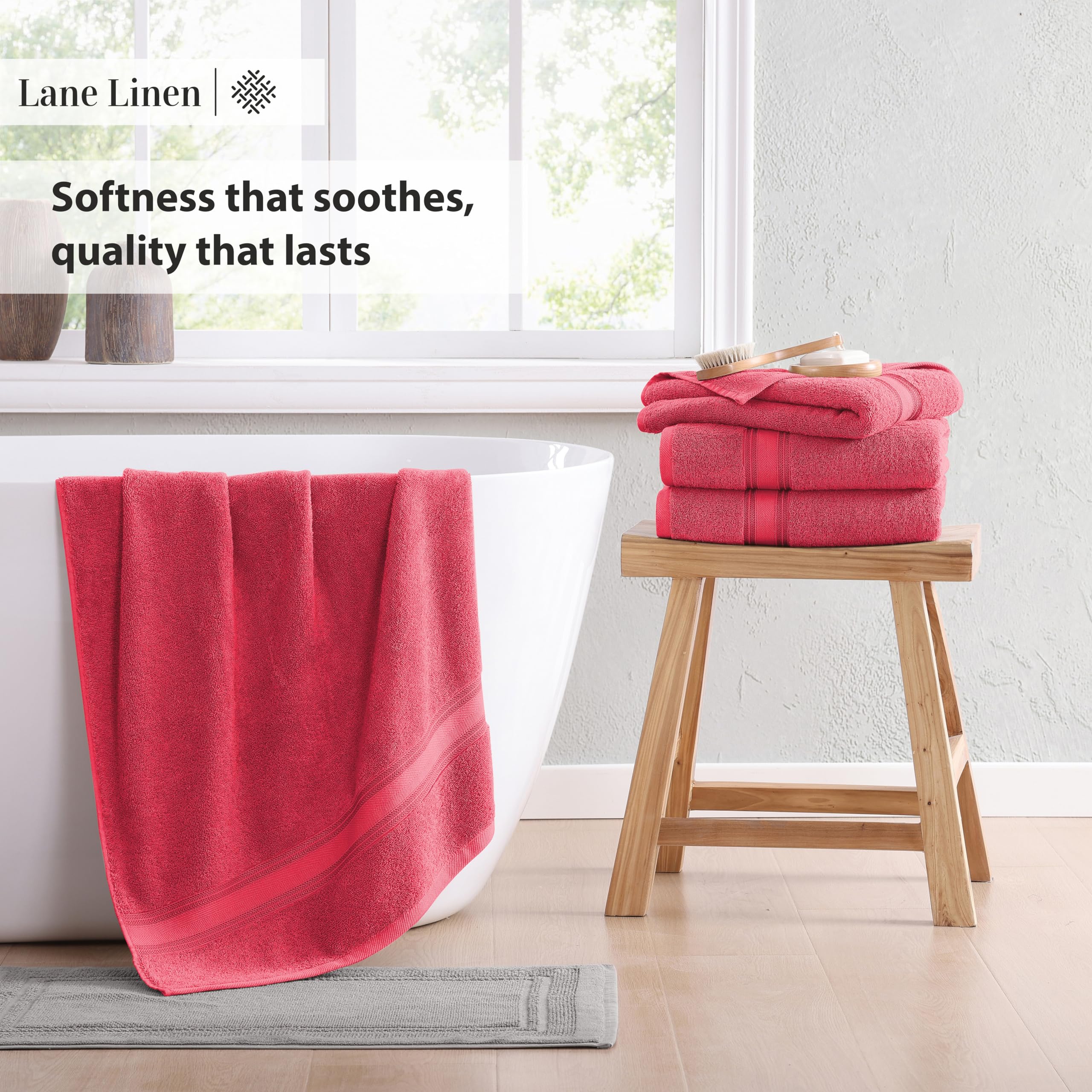 Foto 5 | Juego De Toallas De Baño Lane Linen Luxury, 100% Algodón, Rojo, Paquete De 4 - Venta Internacional.