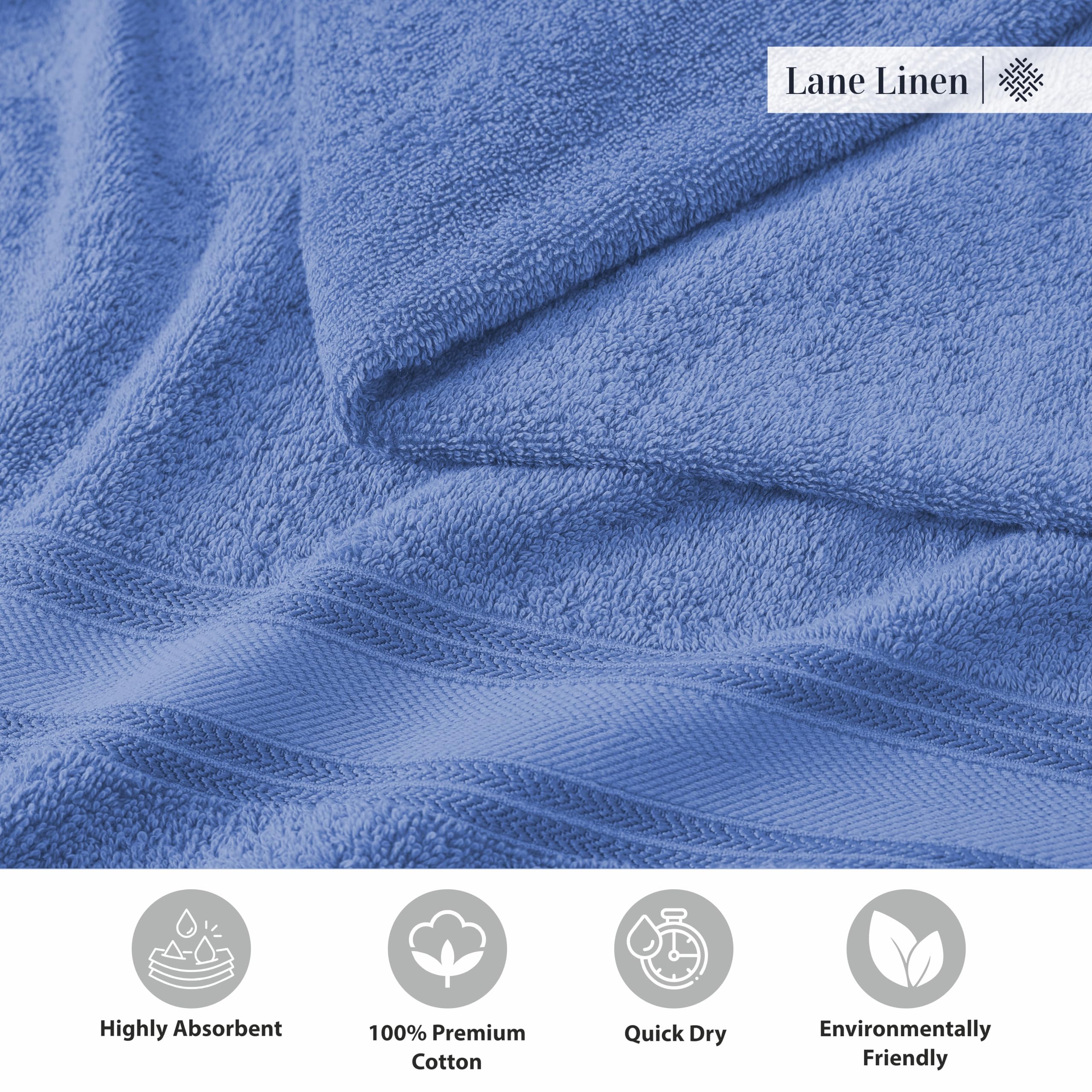 Foto 6 | Juego De Toallas De Baño Lane Linen Luxury Cerúlean Blue 100% Algodón - Venta Internacional.