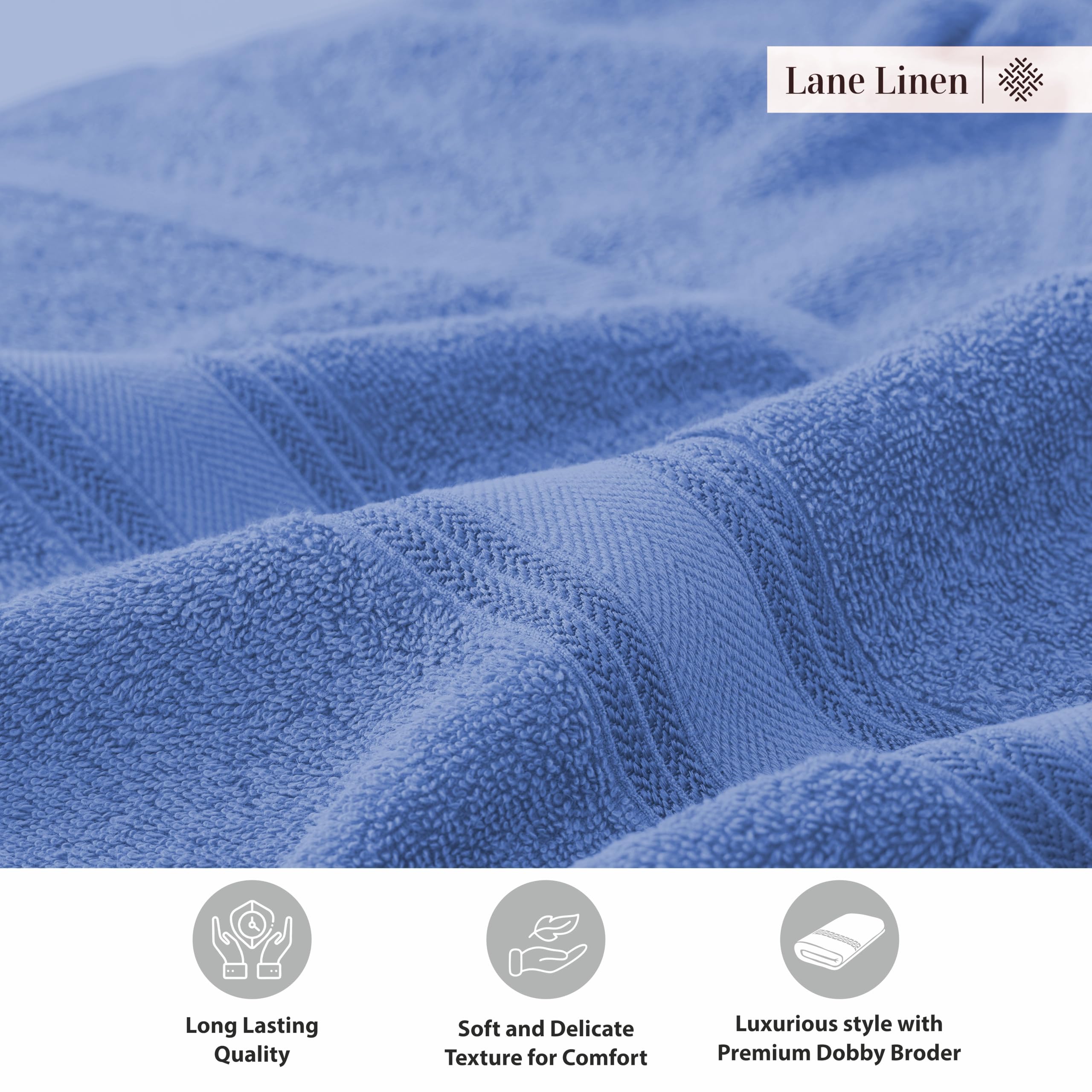 Foto 7 | Juego De Toallas De Baño Lane Linen Luxury Cerúlean Blue 100% Algodón - Venta Internacional.