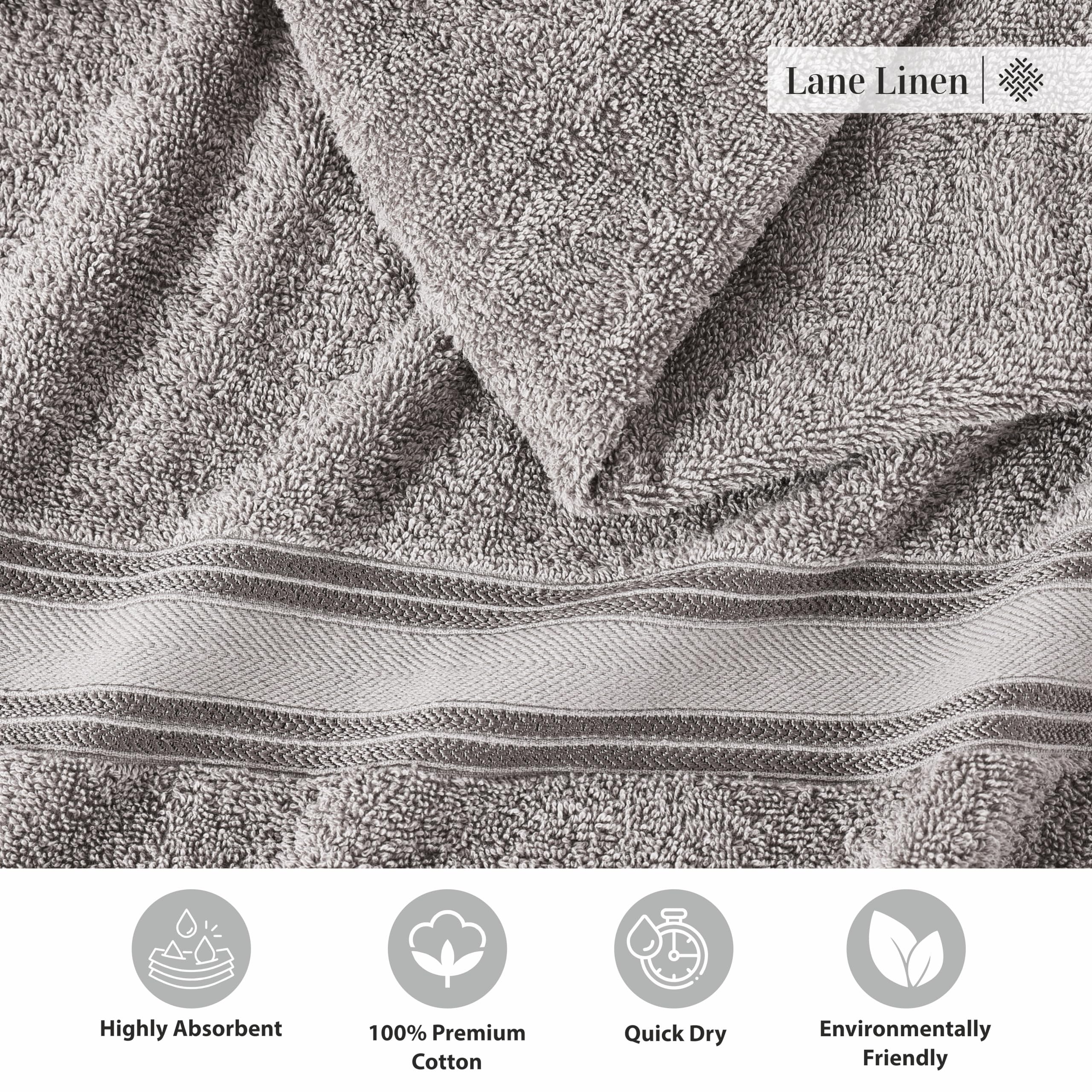 Foto 6 | Juego De Toallas De Baño Lane Linen Luxury, 100% Algodón, 4 Piezas, Gris, 70 X 140 Cm - Venta Internacional.