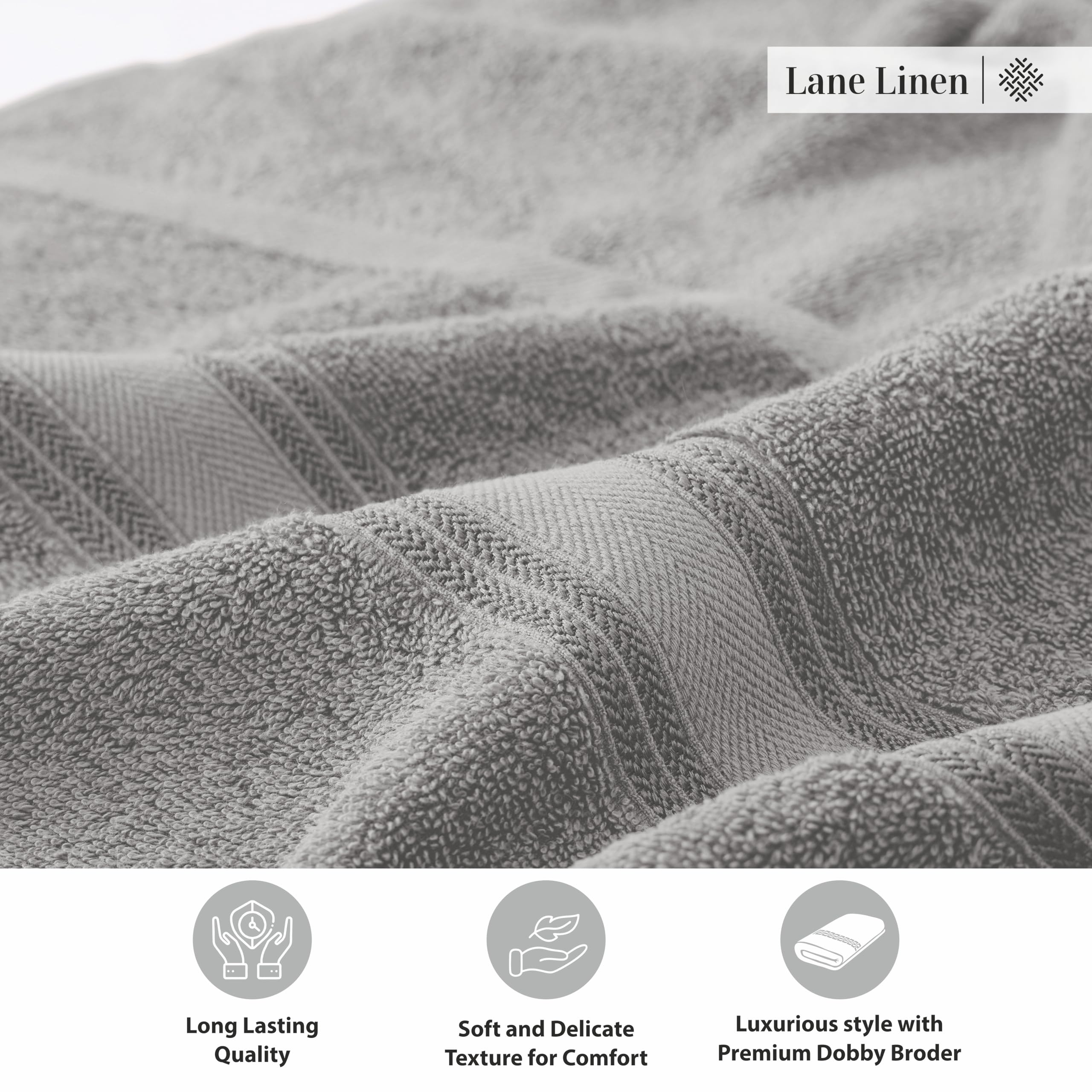 Foto 7 | Juego De Toallas De Baño Lane Linen Luxury, 100% Algodón, 4 Piezas, Gris, 70 X 140 Cm - Venta Internacional.