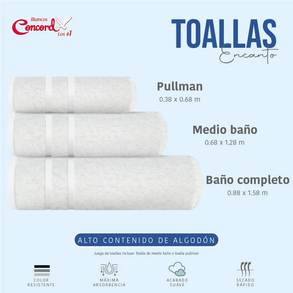 Foto 5 pulgar | Toalla de Medio Baño Encanto Esmeralda Concord de Alta Absorción y Suavidad Excepcional