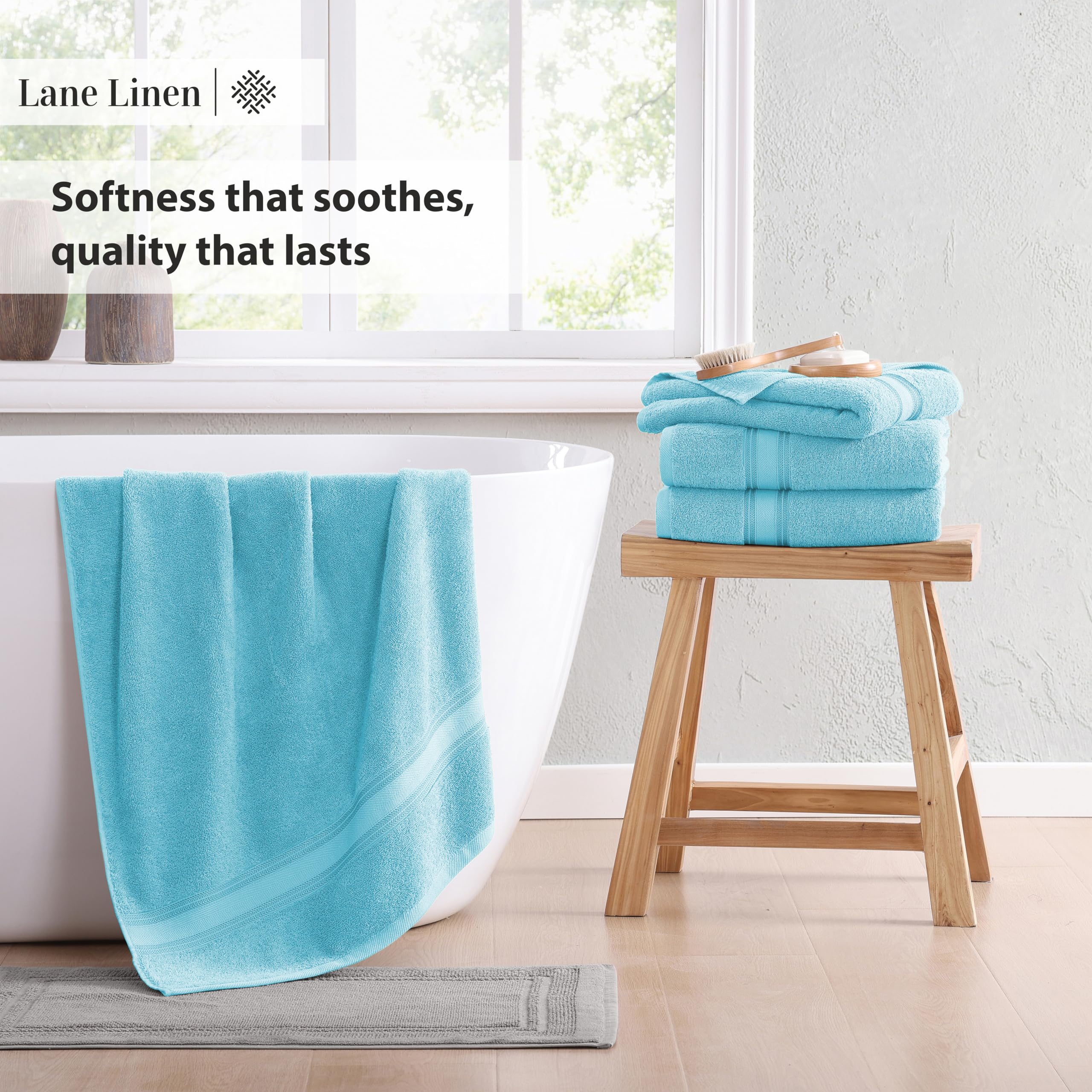 Foto 5 | Juego De Toallas De Baño Lane Linen Extra Grandes, 100% Algodón, Azul X4 - Venta Internacional.