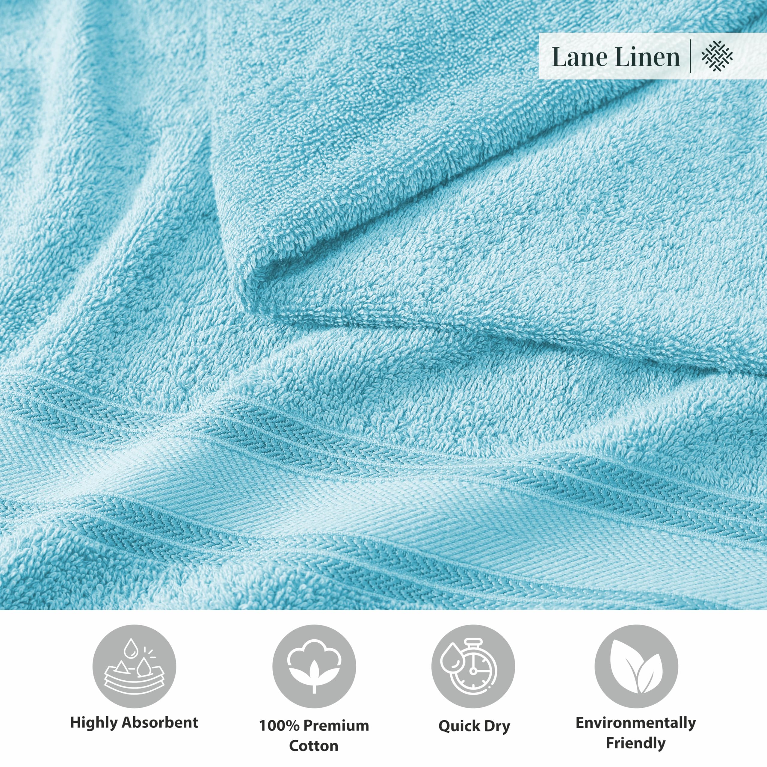 Foto 6 | Juego De Toallas De Baño Lane Linen Extra Grandes, 100% Algodón, Azul X4 - Venta Internacional.