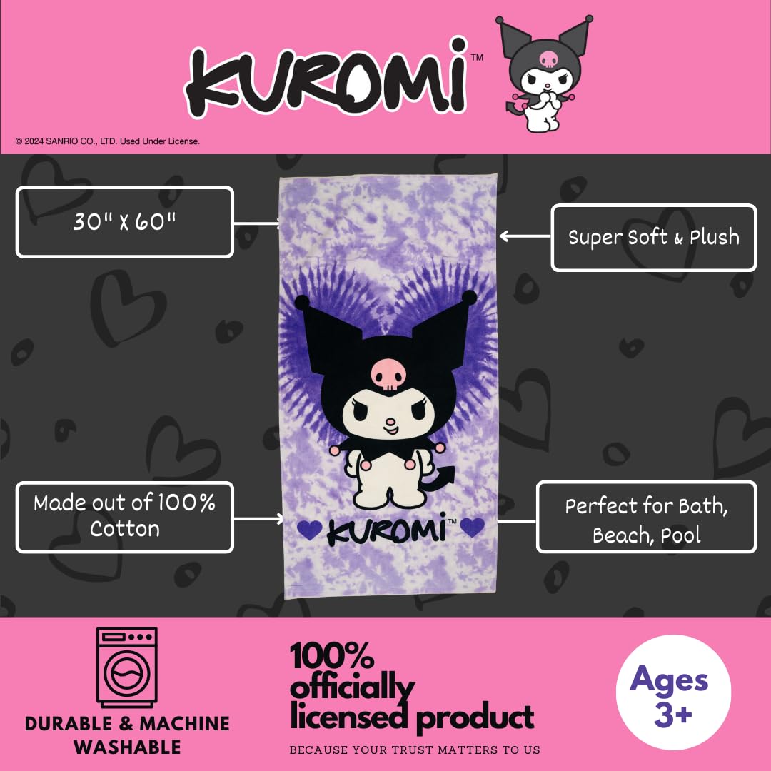 Foto 3 pulgar | Toalla Franco Collectibles Sanrio Kuromi De Algodón 152 X 76 Cm - Venta Internacional.