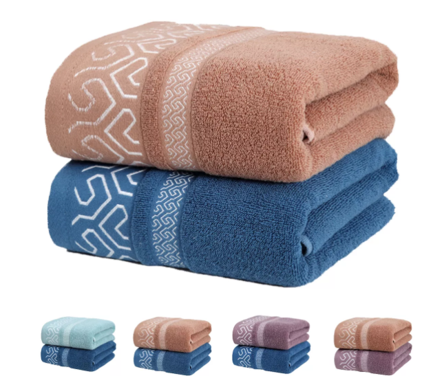 2pcs 100% Algodon Toallas De Baño Juego De Baño Completo Color Azul Oscuro Y Naranja